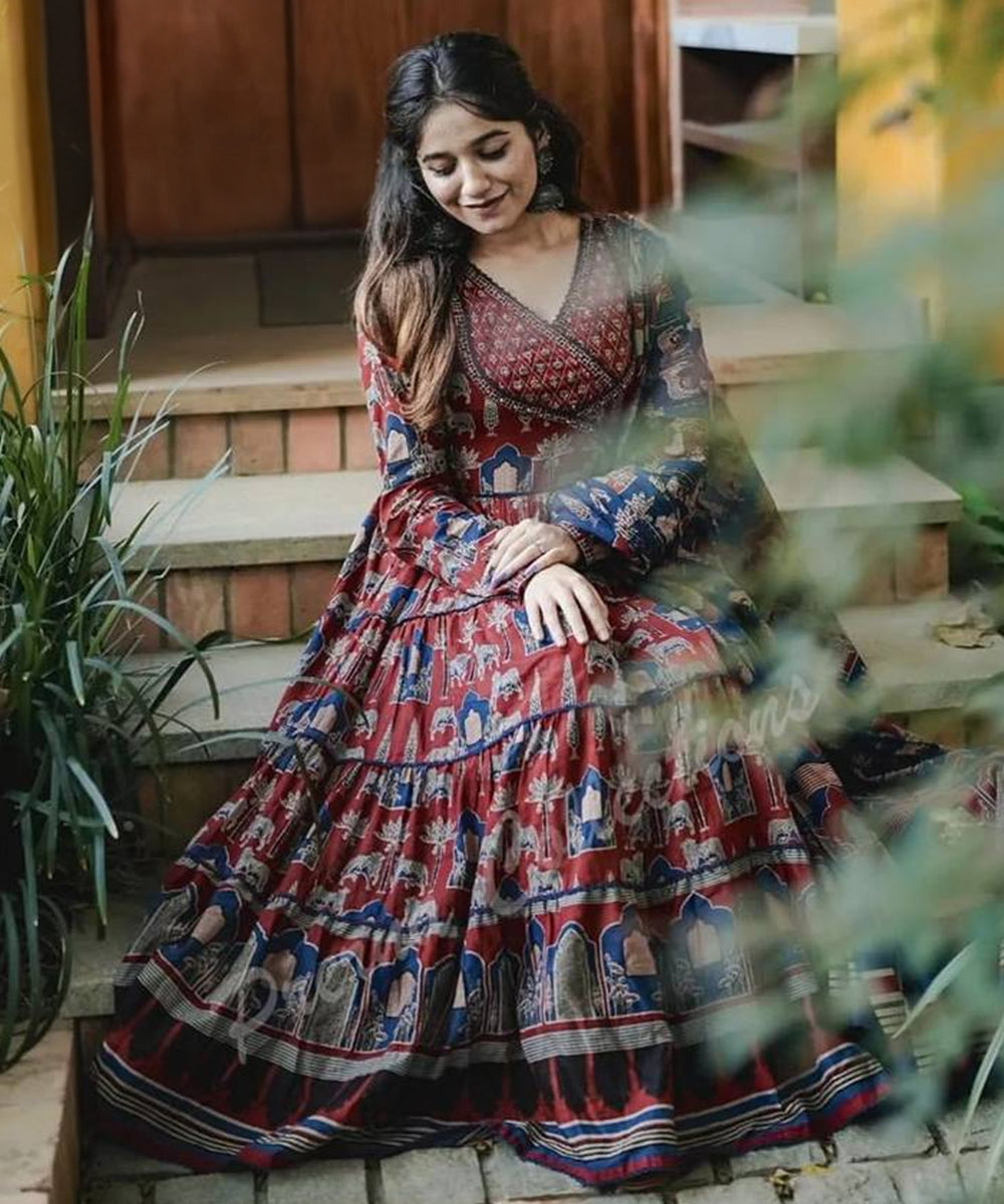 Brown Printed Cotton Kurta Pant with Dupatta