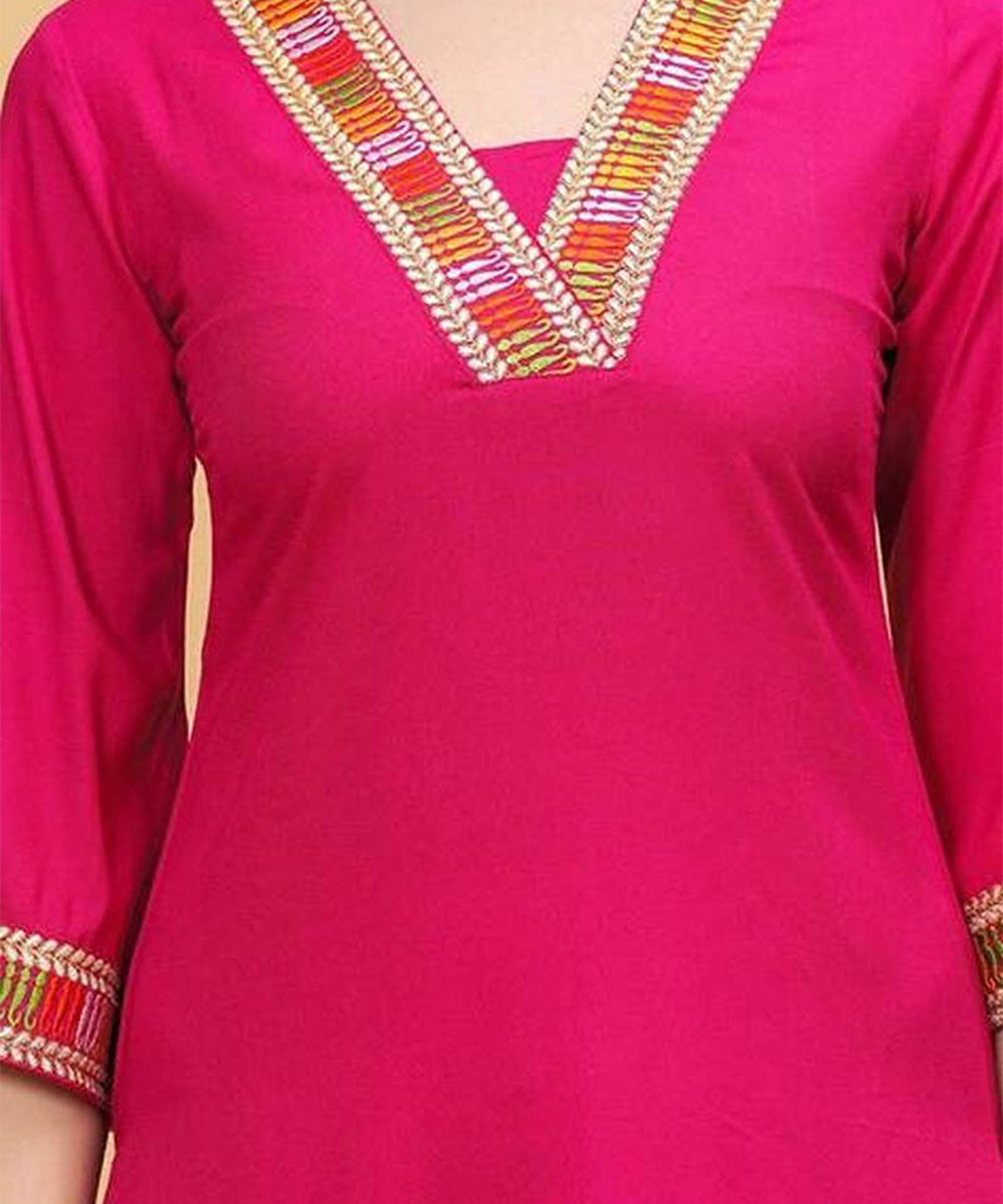 Pink Plain Viscose Rayon Coord Set