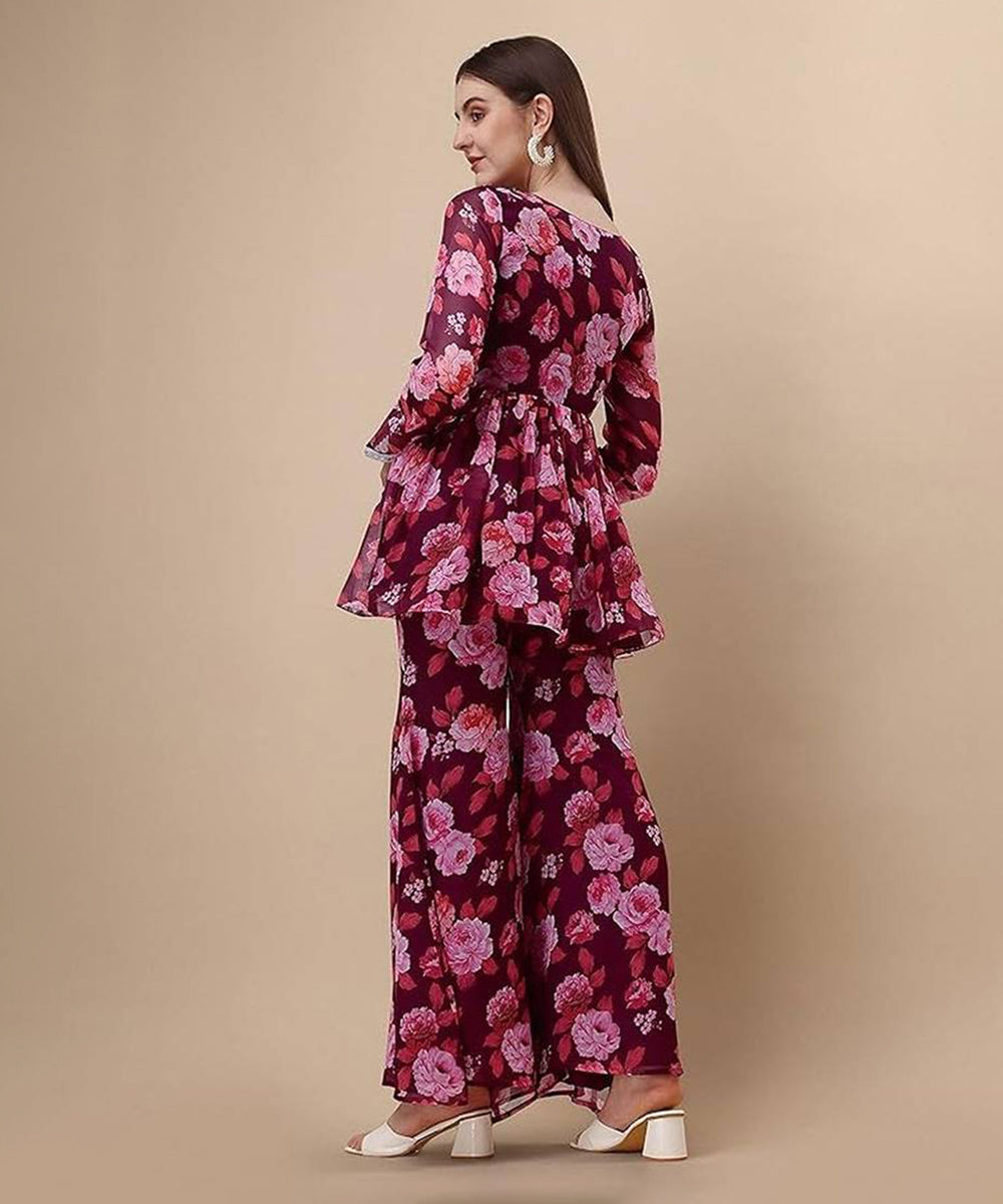 Pink Floral Georgette Coord Set