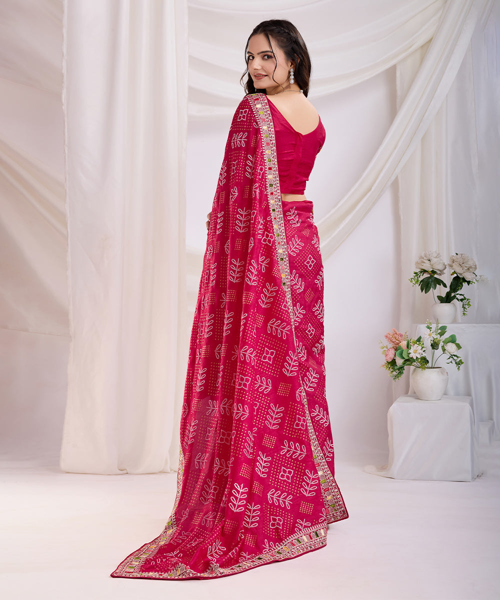 Pink Bandhani Print Saree with Embroidered Border Detailing