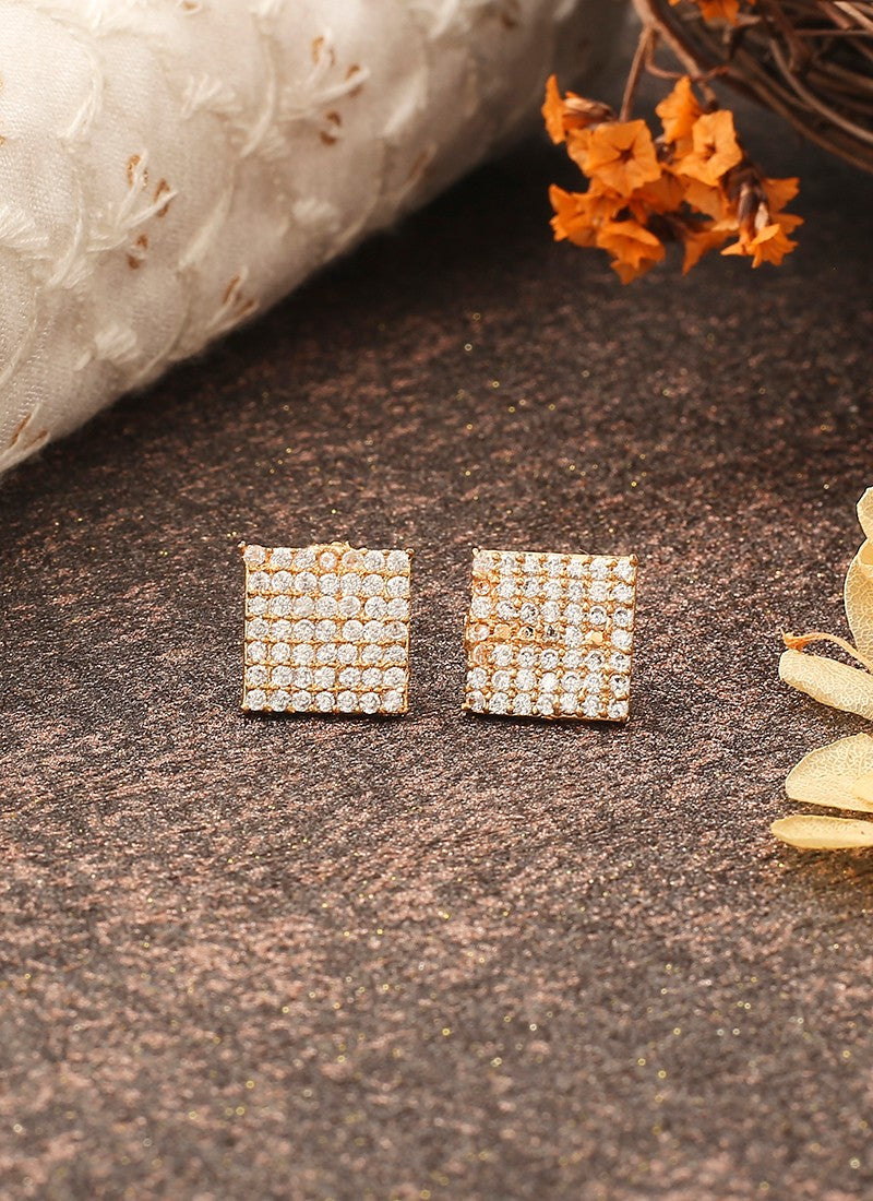 White Gold Square Earrings