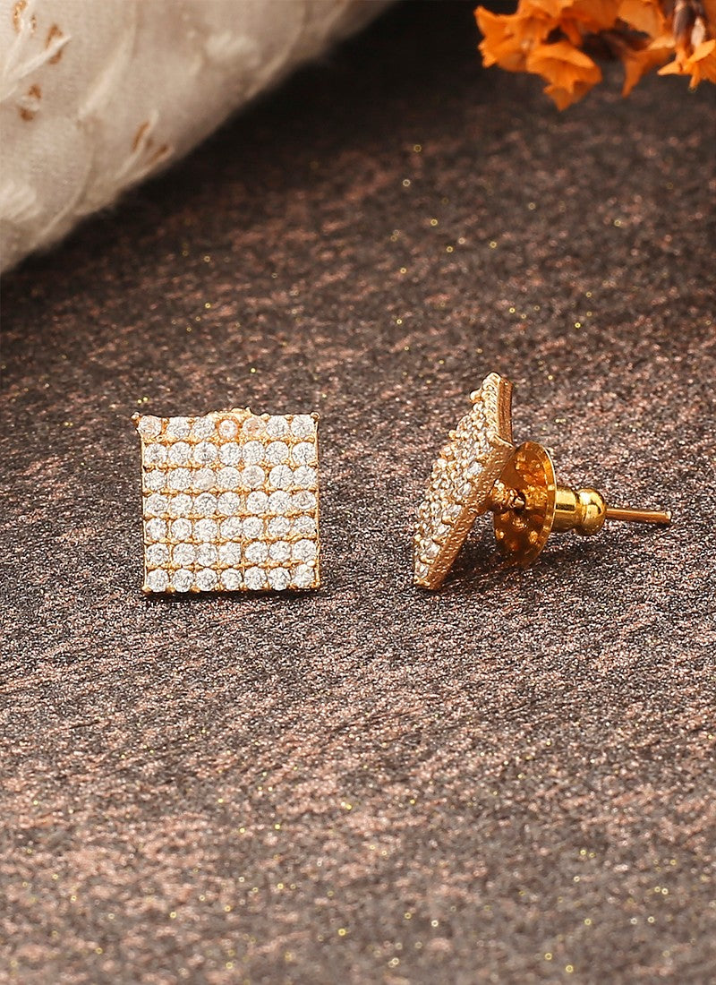 White Gold Square Earrings