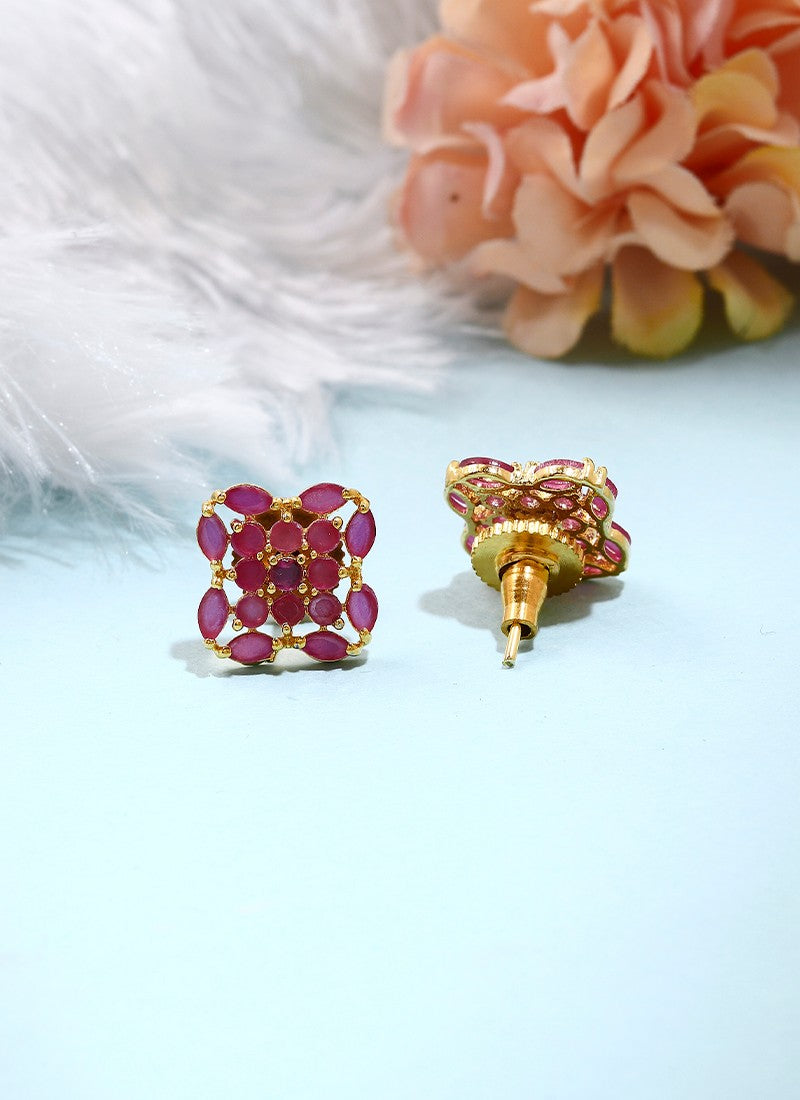 Pink Gold Plated Floral Earrings
