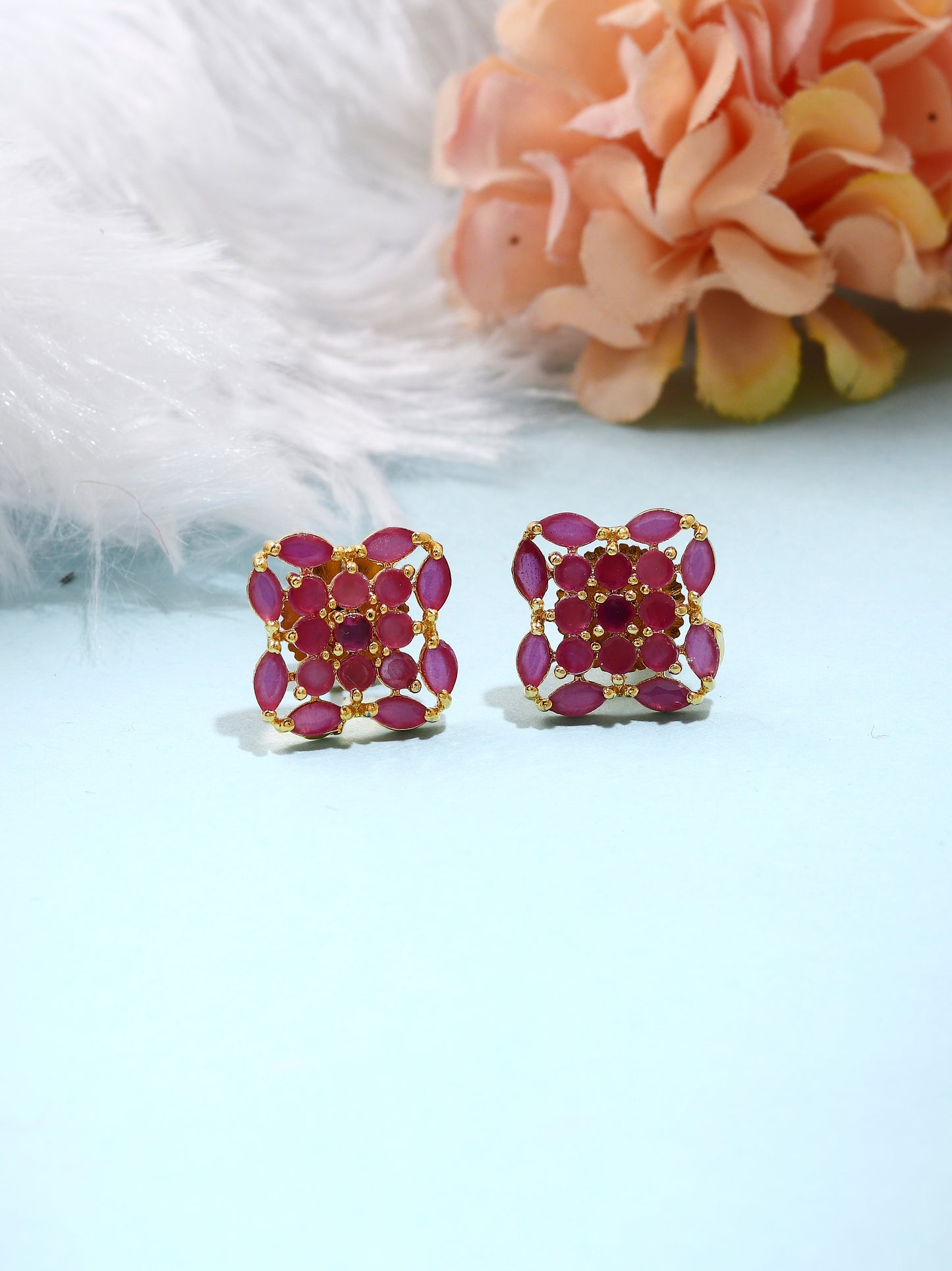 Pink Gold Plated Floral Earrings