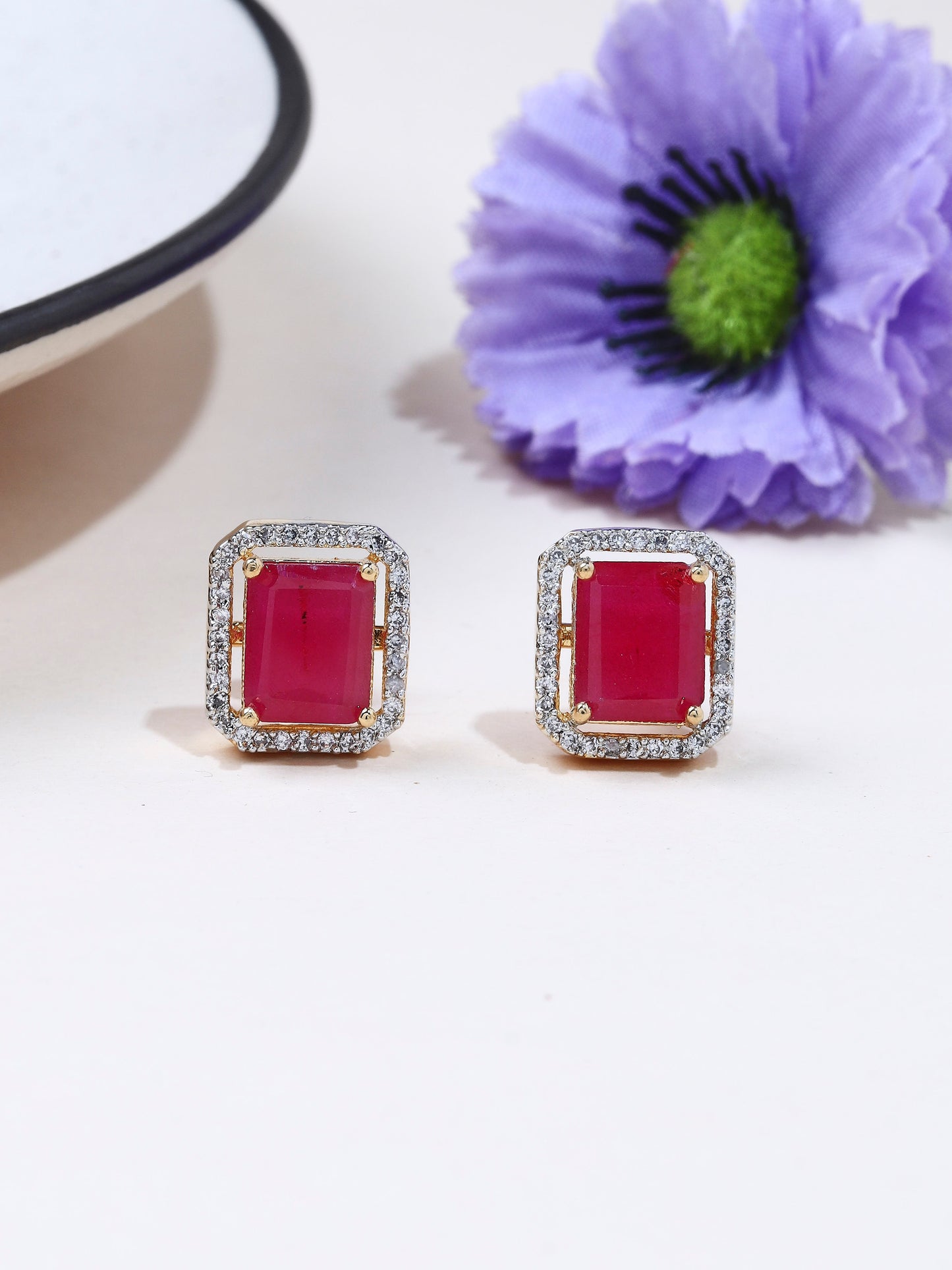 Square Shaped Pink Studs