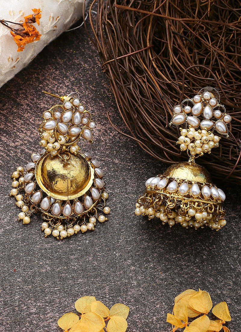 White Kundan Earrings