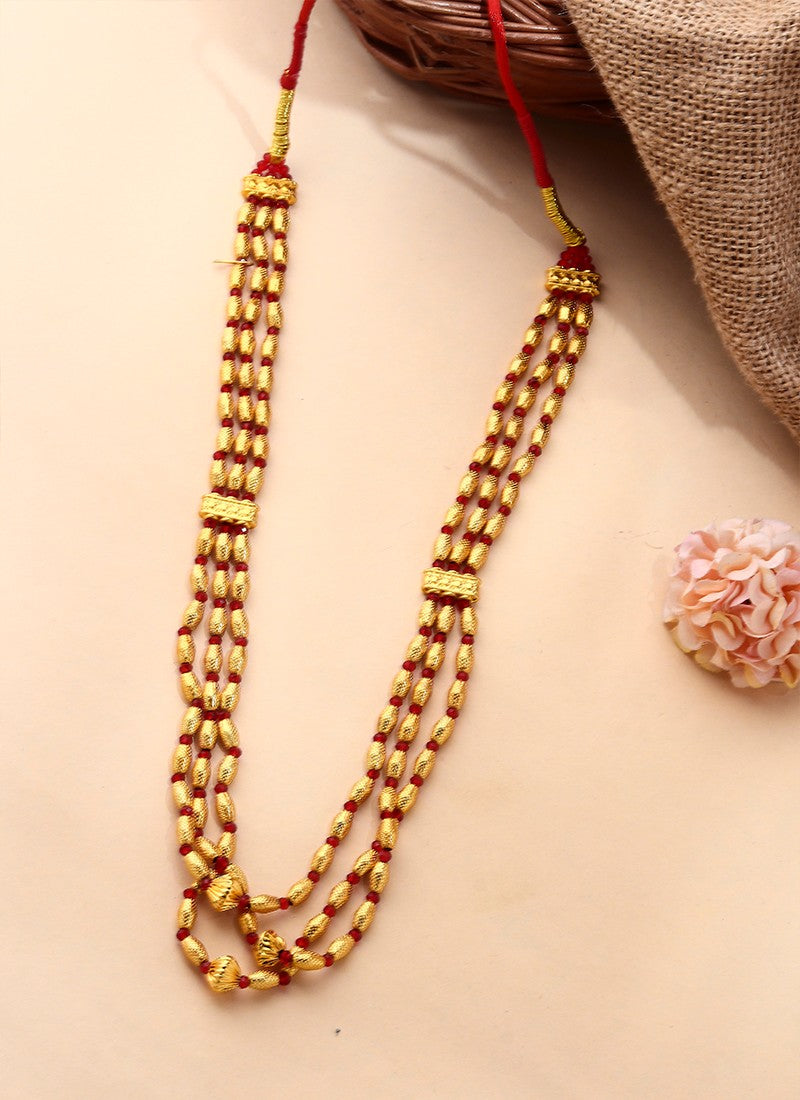 Red Gold-Plated Three-Layered Necklace