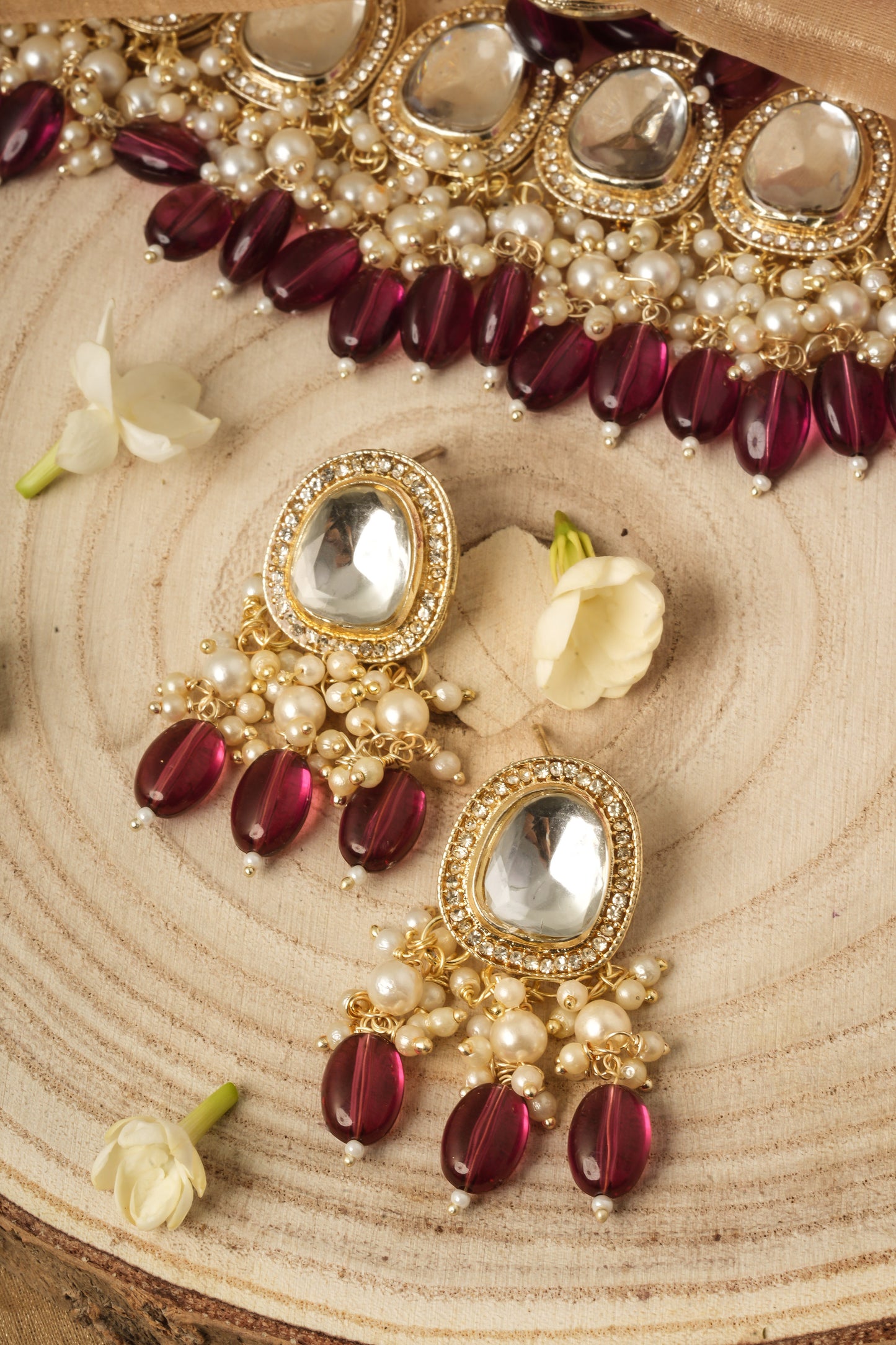 Kundan Stone Studded Choker Set with Purple Pearl Drops