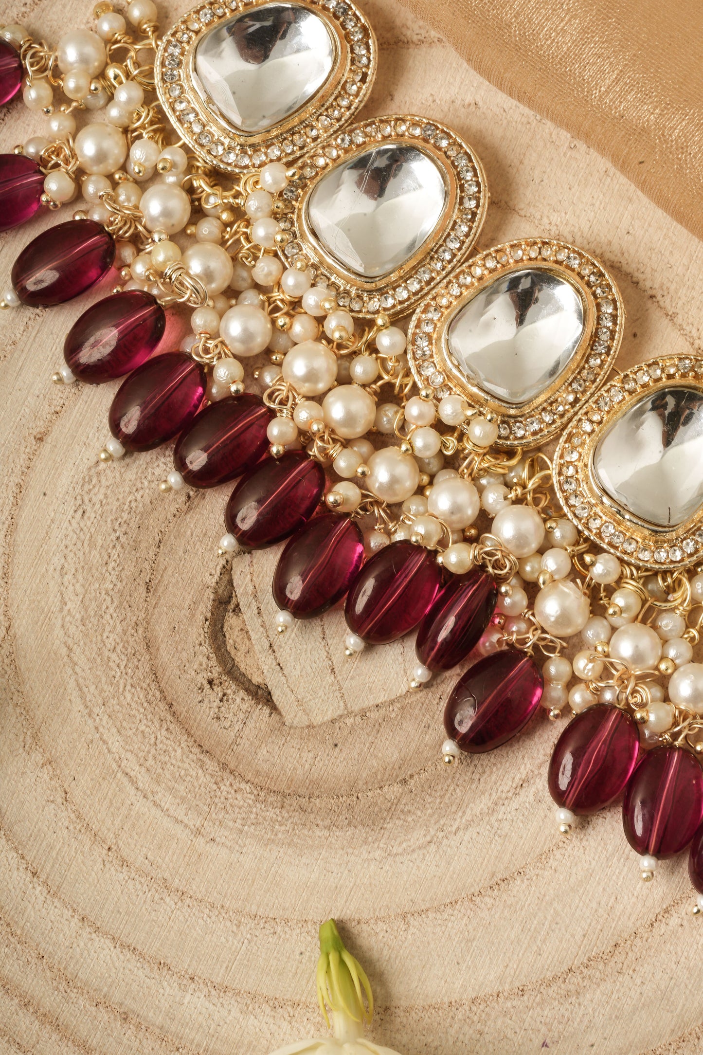 Kundan Stone Studded Choker Set with Purple Pearl Drops