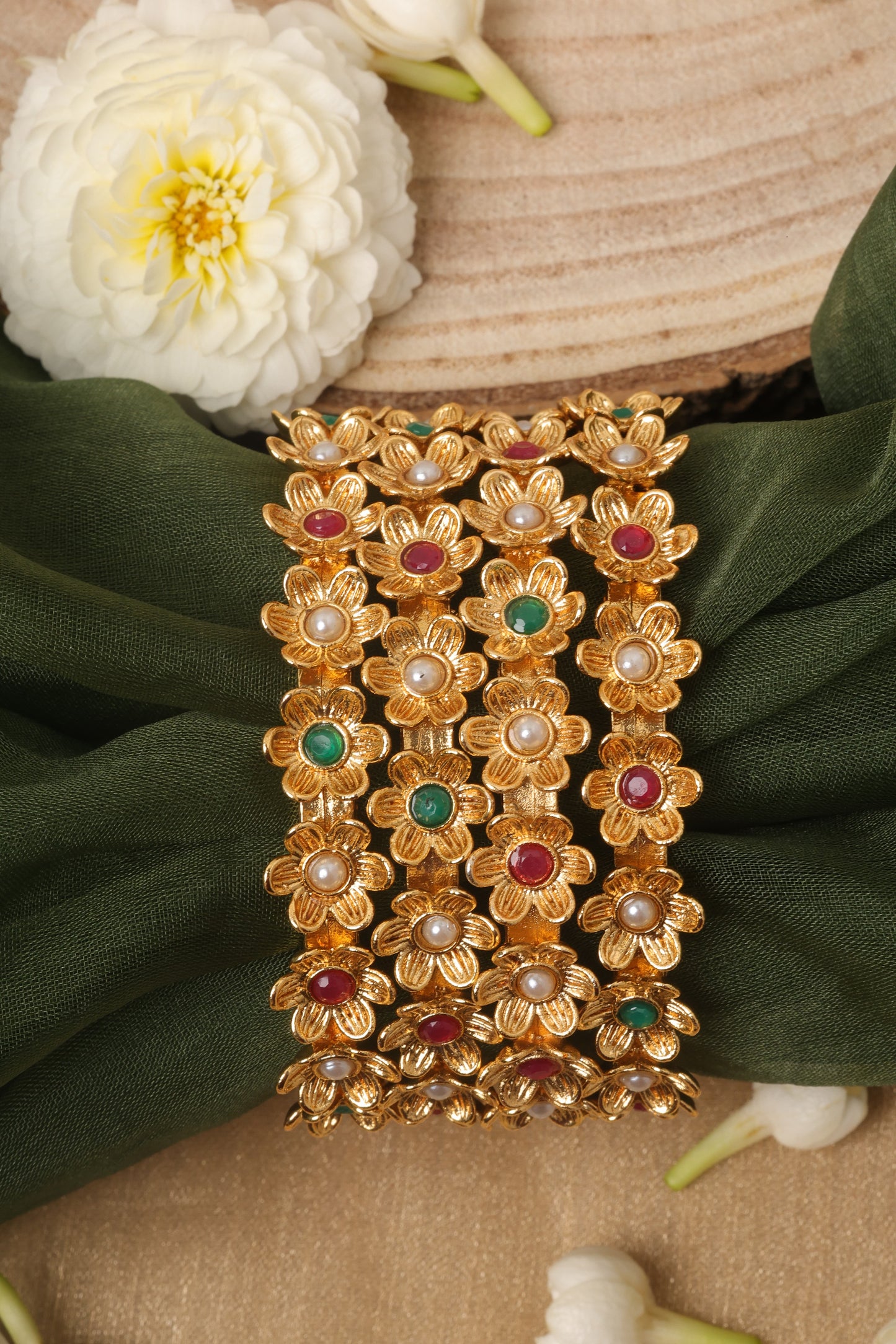 Traditional Flower Shaped Bangles Set Of 4