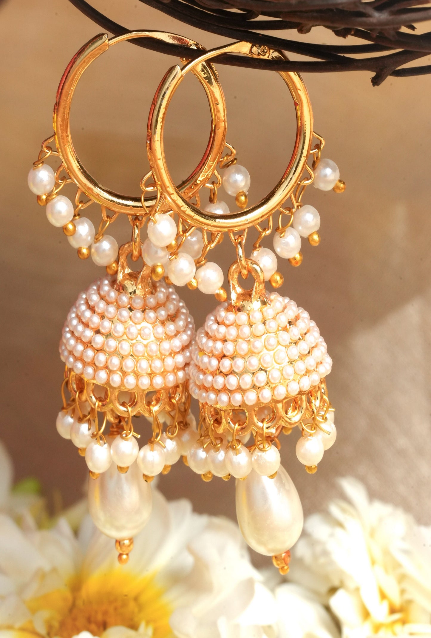 Traditional Gold Earrings with Pearl Embellishments