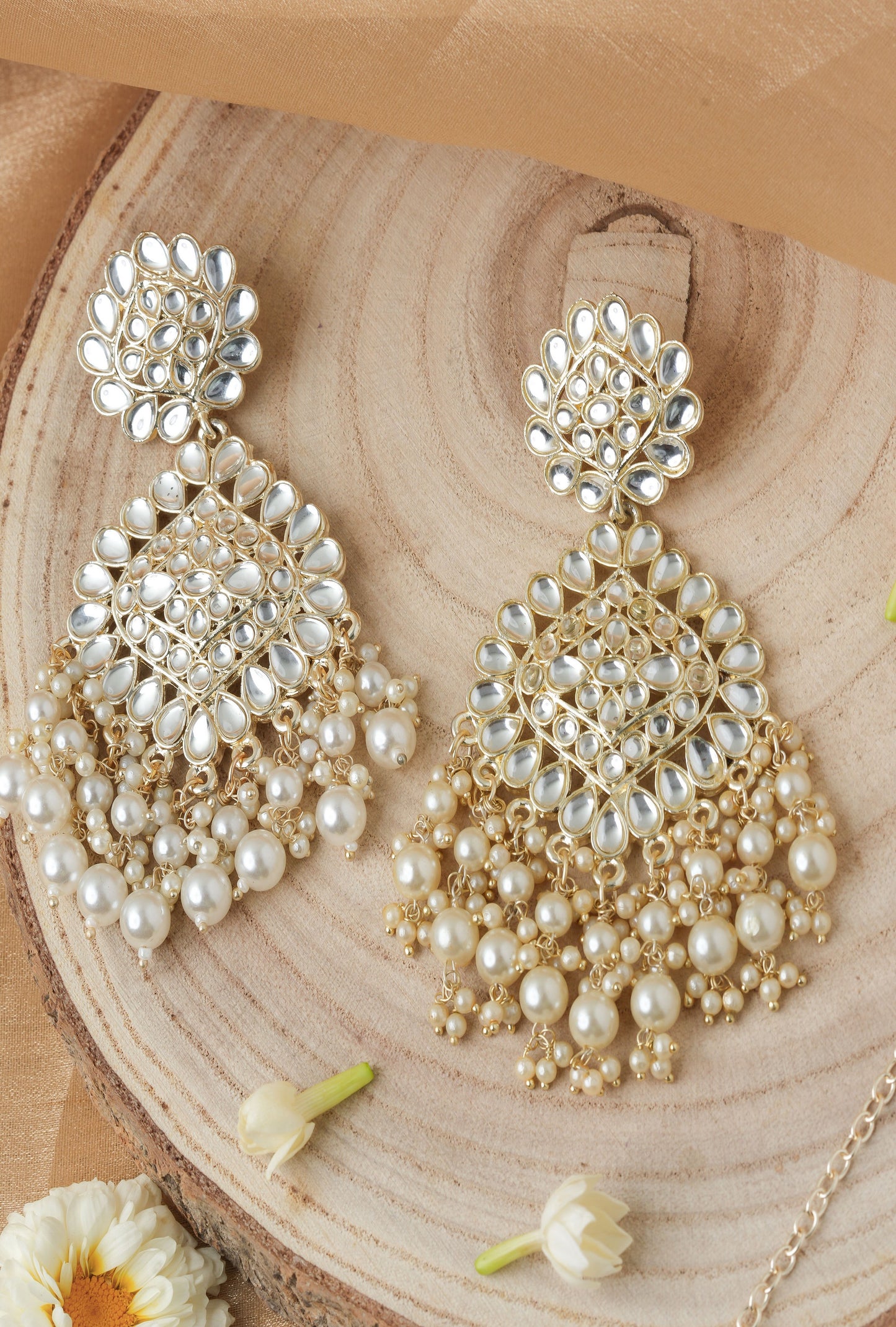 White Gold Plated Earrings and Maang Tikka Set