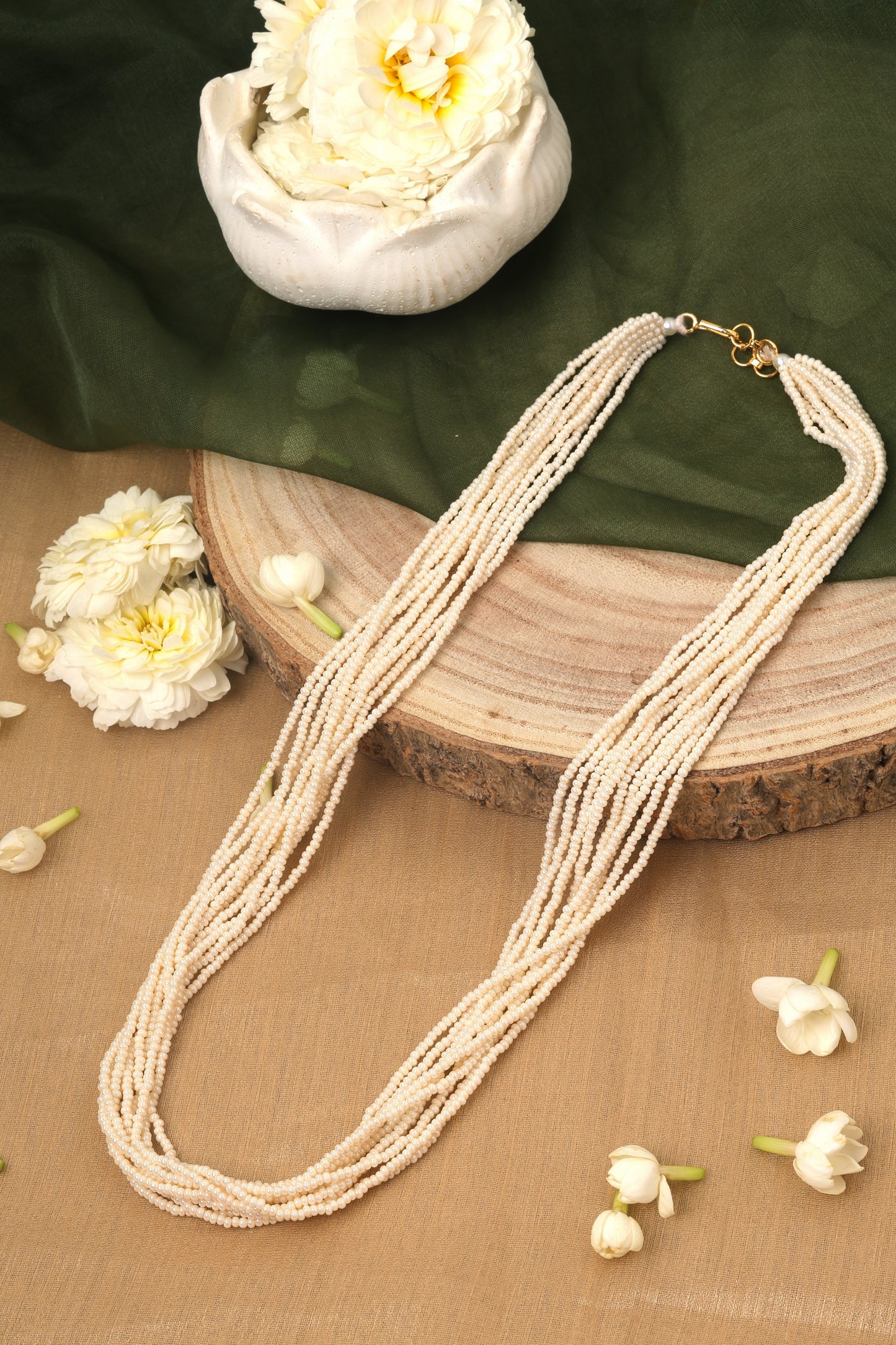 White Pearl Necklace with Small Bead Accents