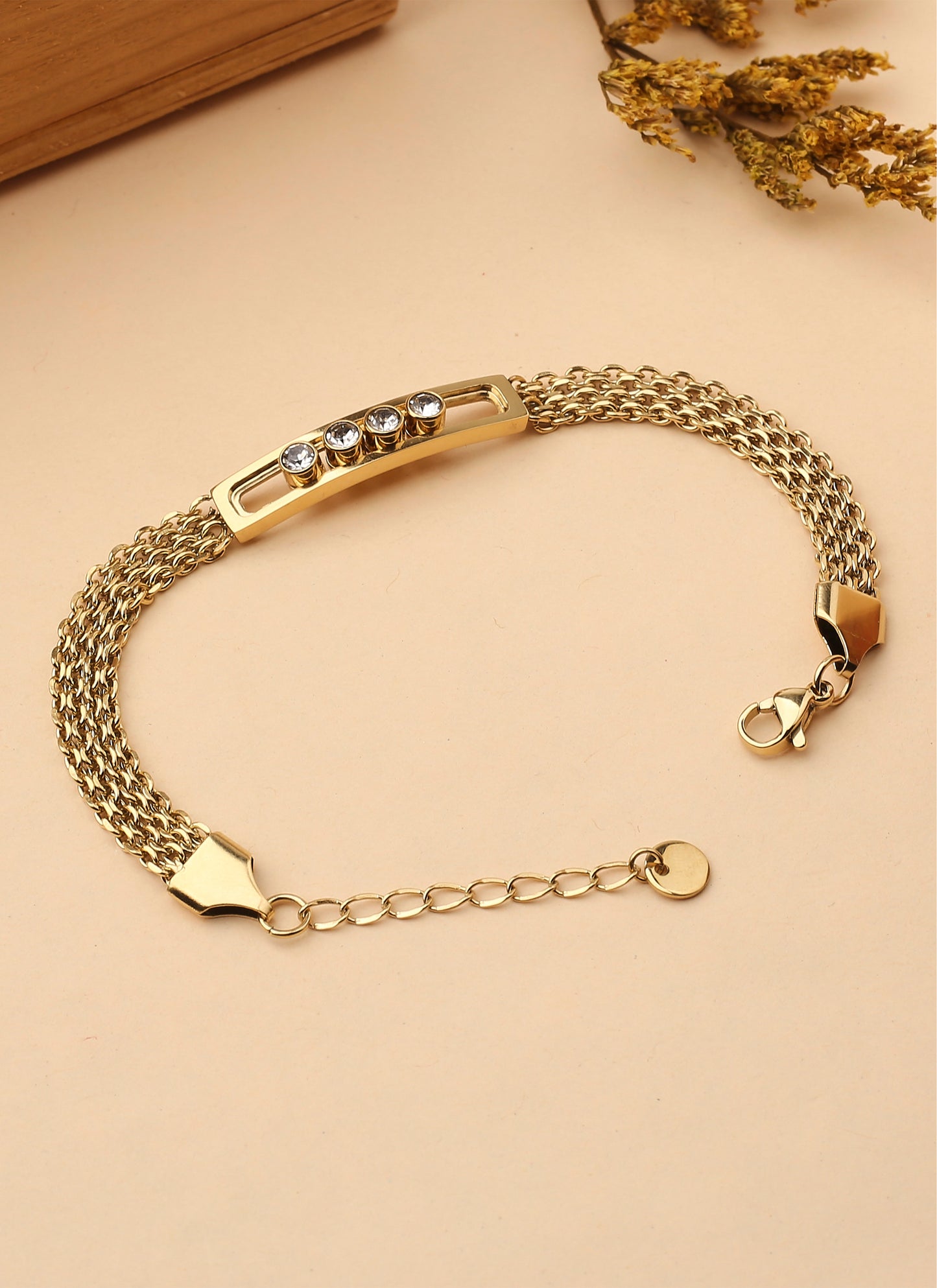 Gold Plated Bracelet with White Stones