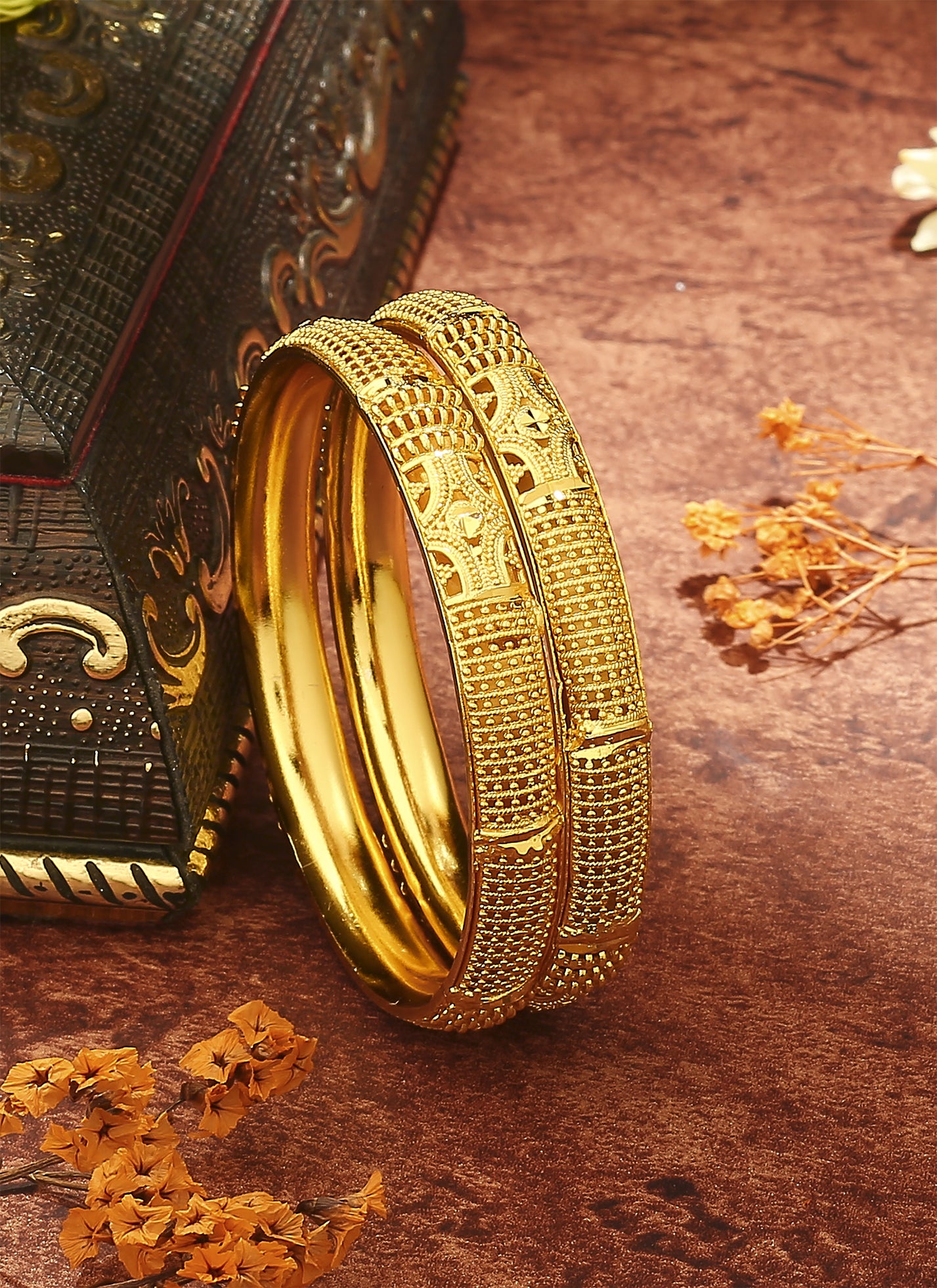 Gold Plated Majesty Wedding Bangles Set of 2