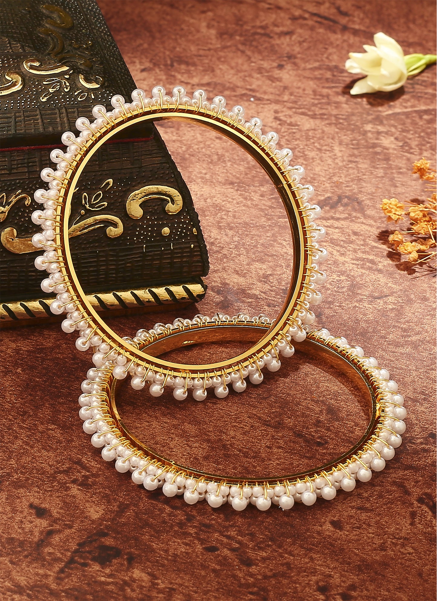 White and Gold Beaded Bangles