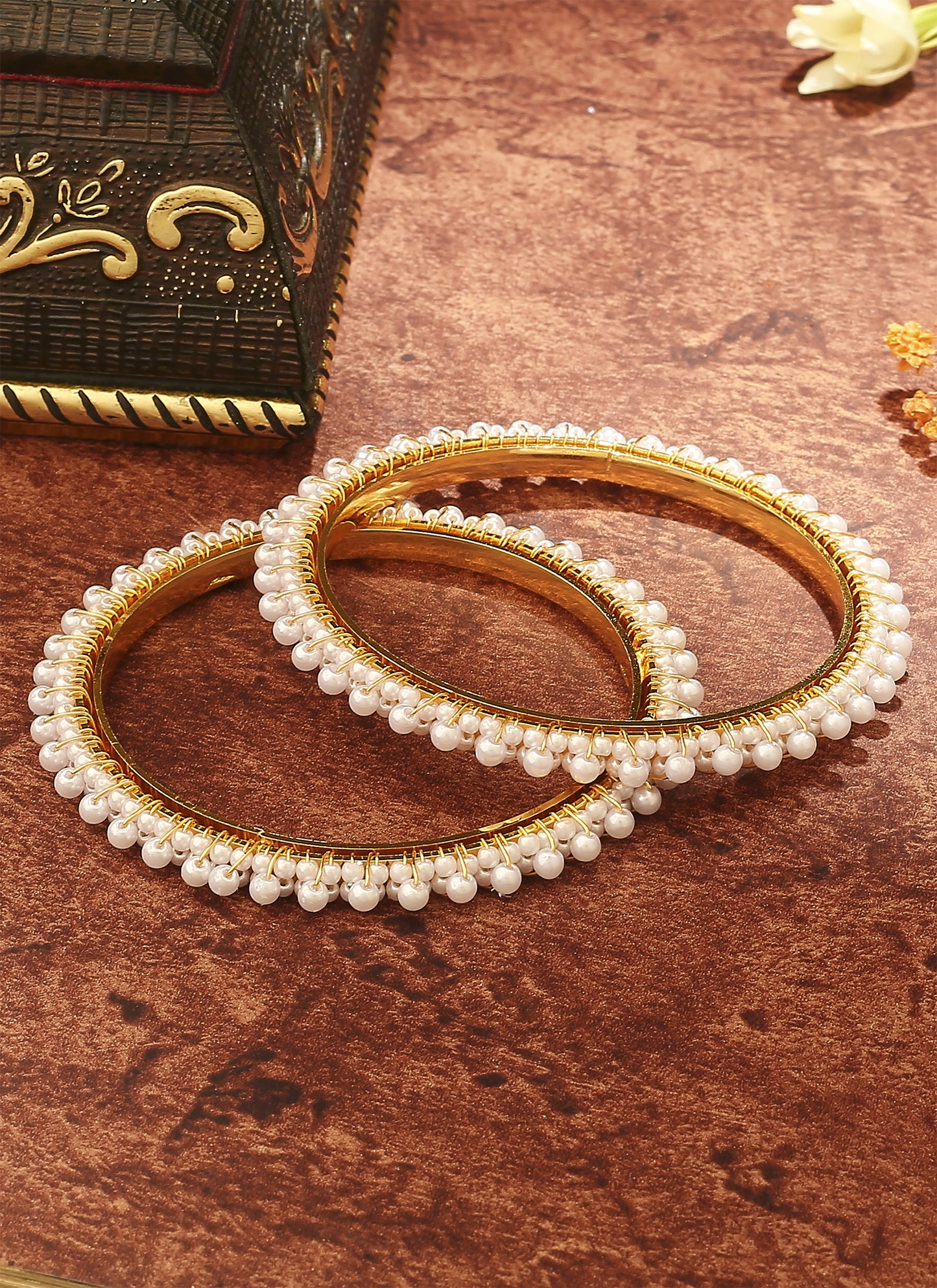 White and Gold Beaded Bangles