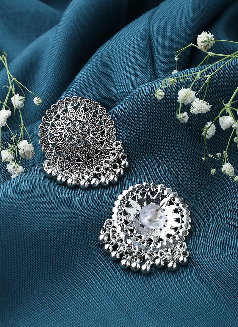 Oxidised Earring With Hanging Beads