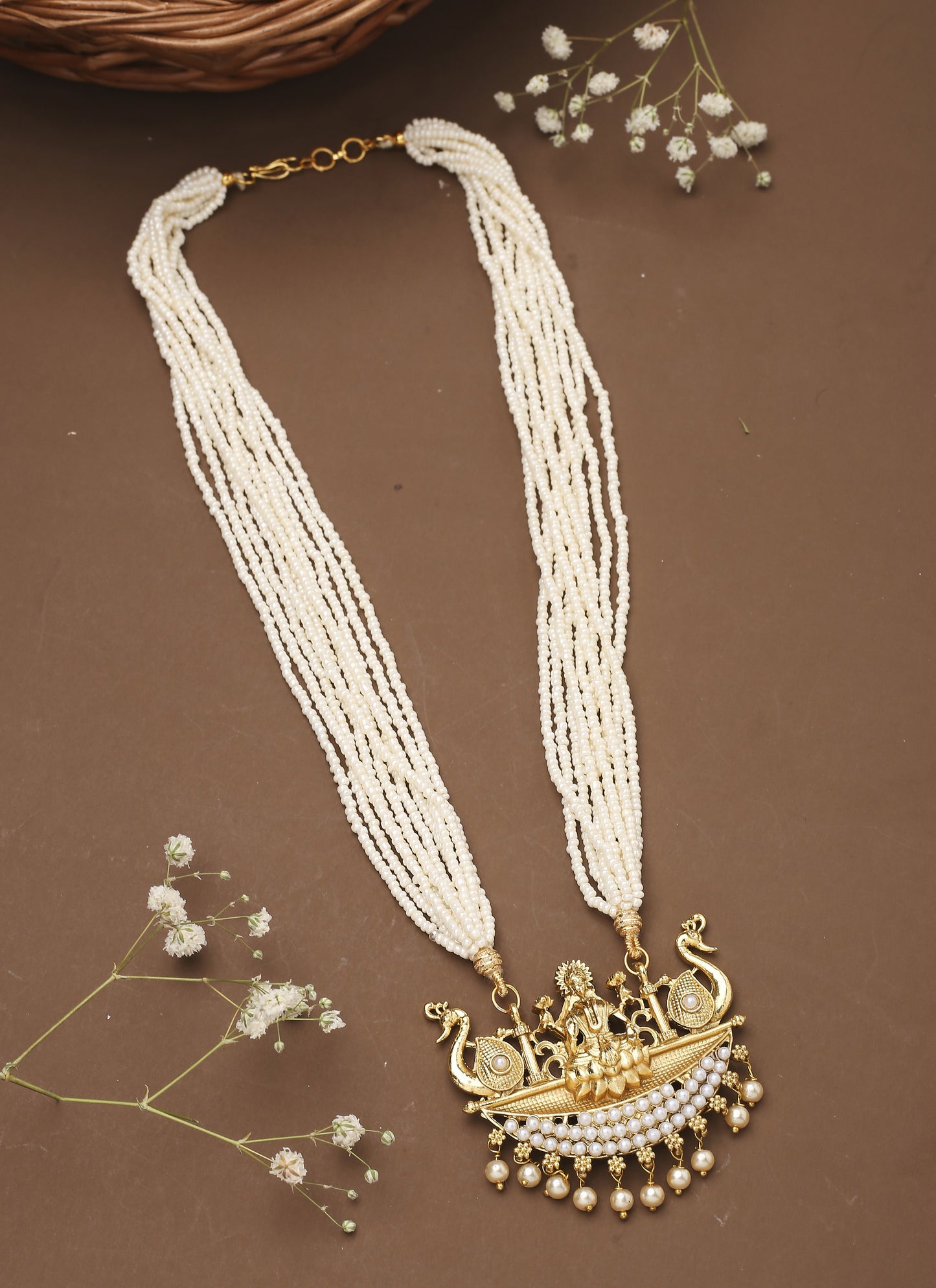 White Traditional Laxmi Motif Mala