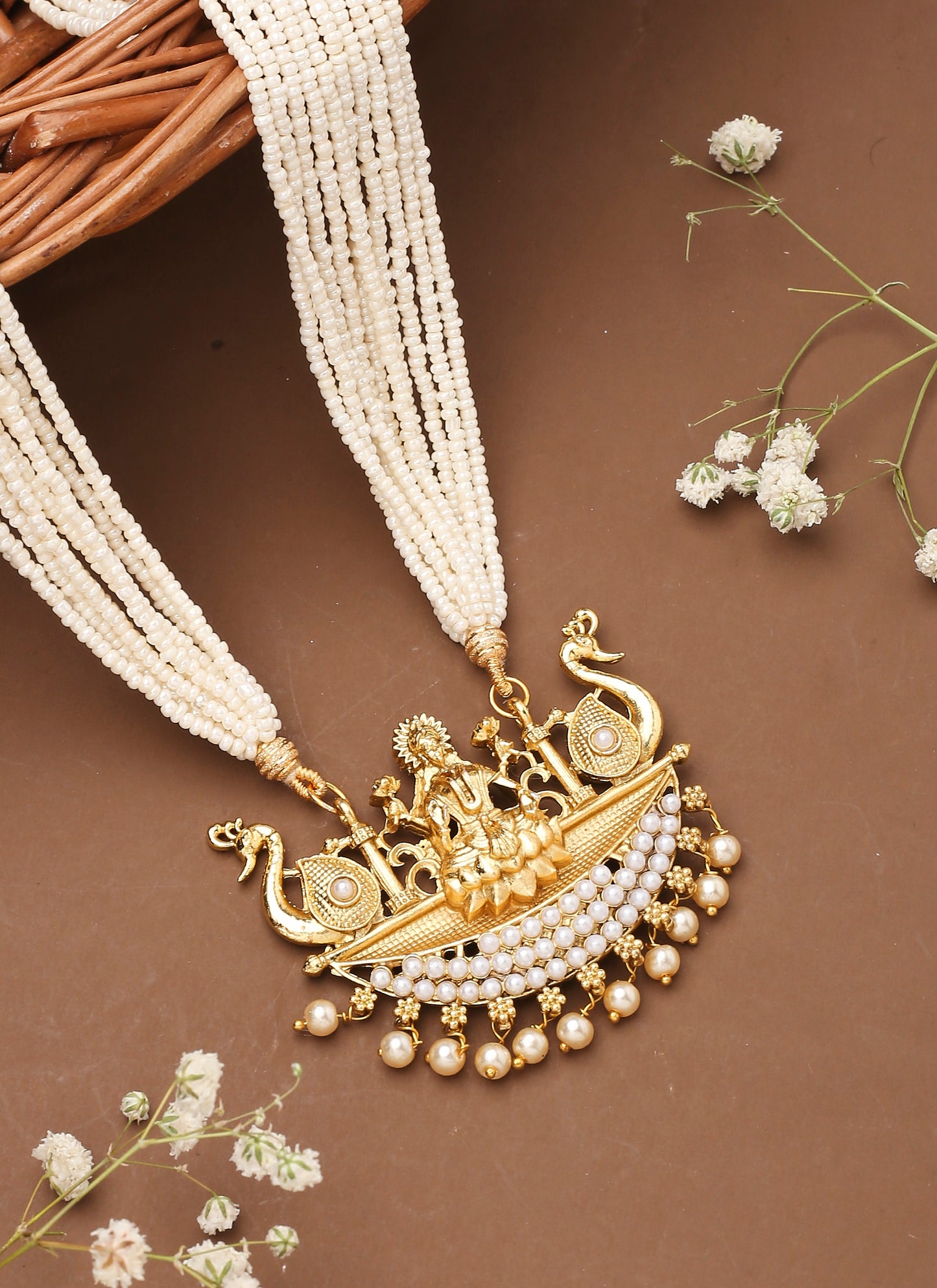 White Traditional Laxmi Motif Mala