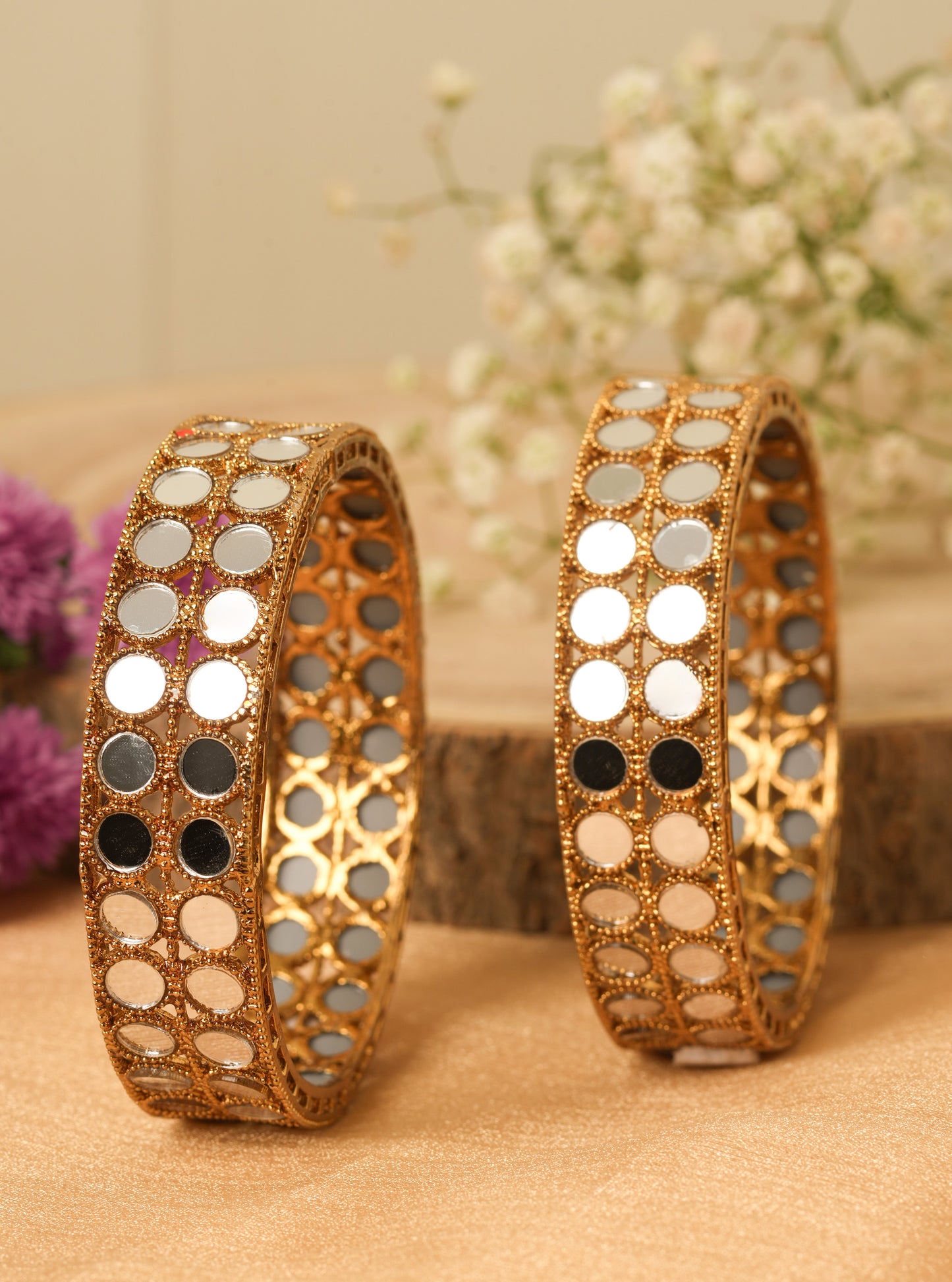 Antique Gold Plated Mirror Work Bangles Set
