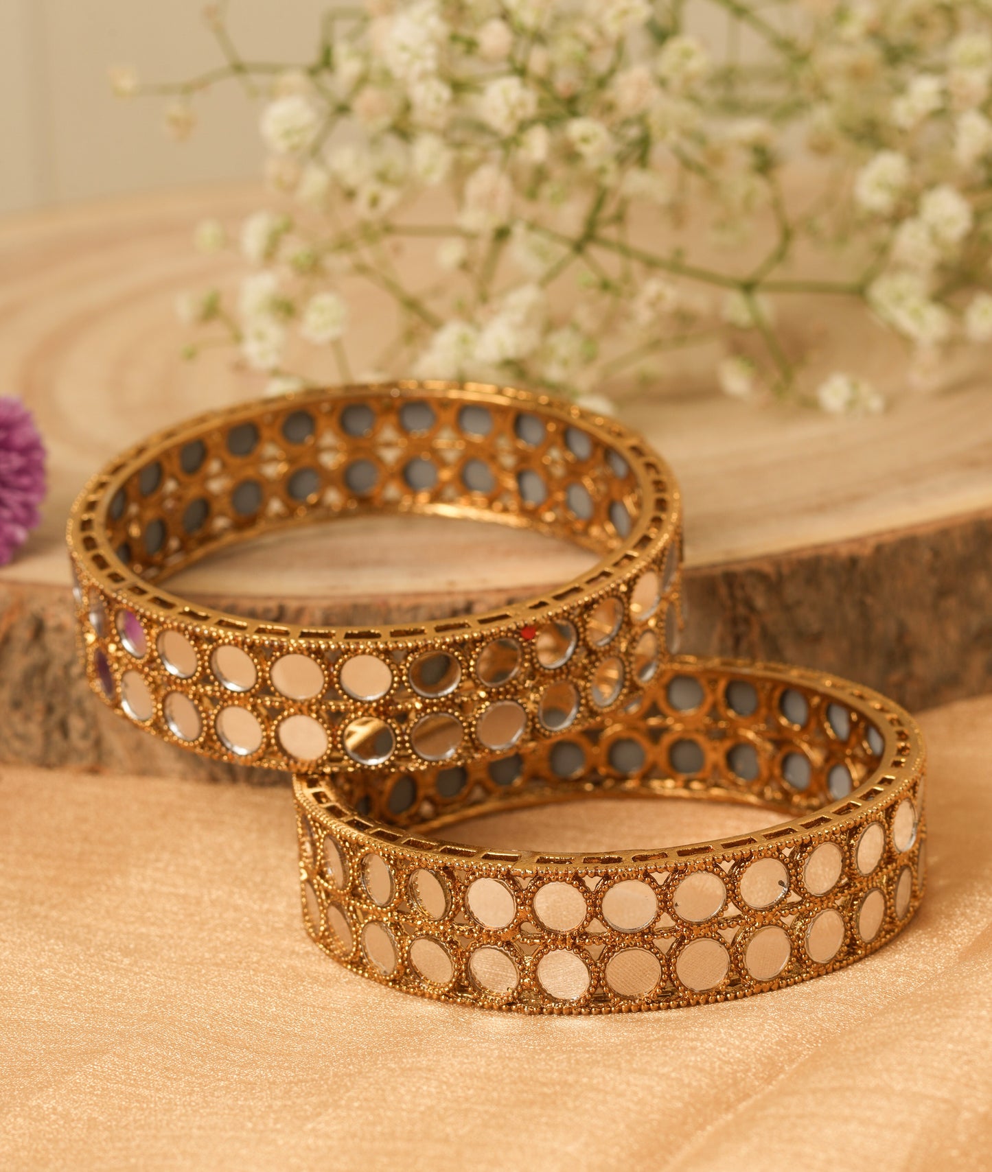 Antique Gold Plated Mirror Work Bangles Set
