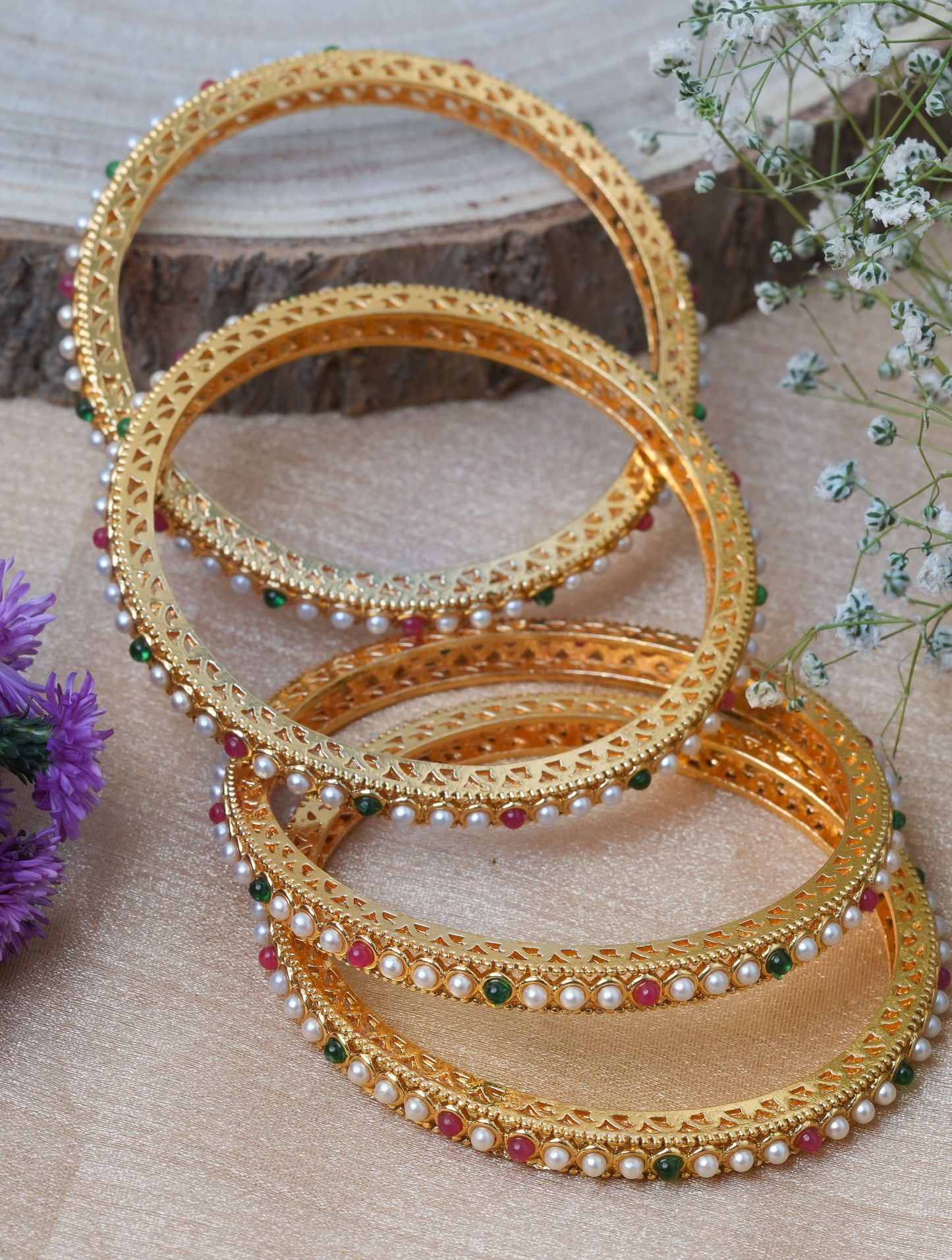 Pearl Studded Bangles Set - A Touch of Festive Glamour
