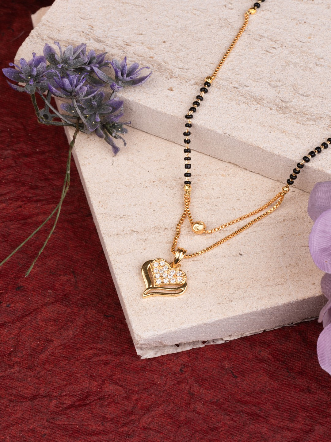 Black & Gold Heart Shaped AD Stone Mangalsutra