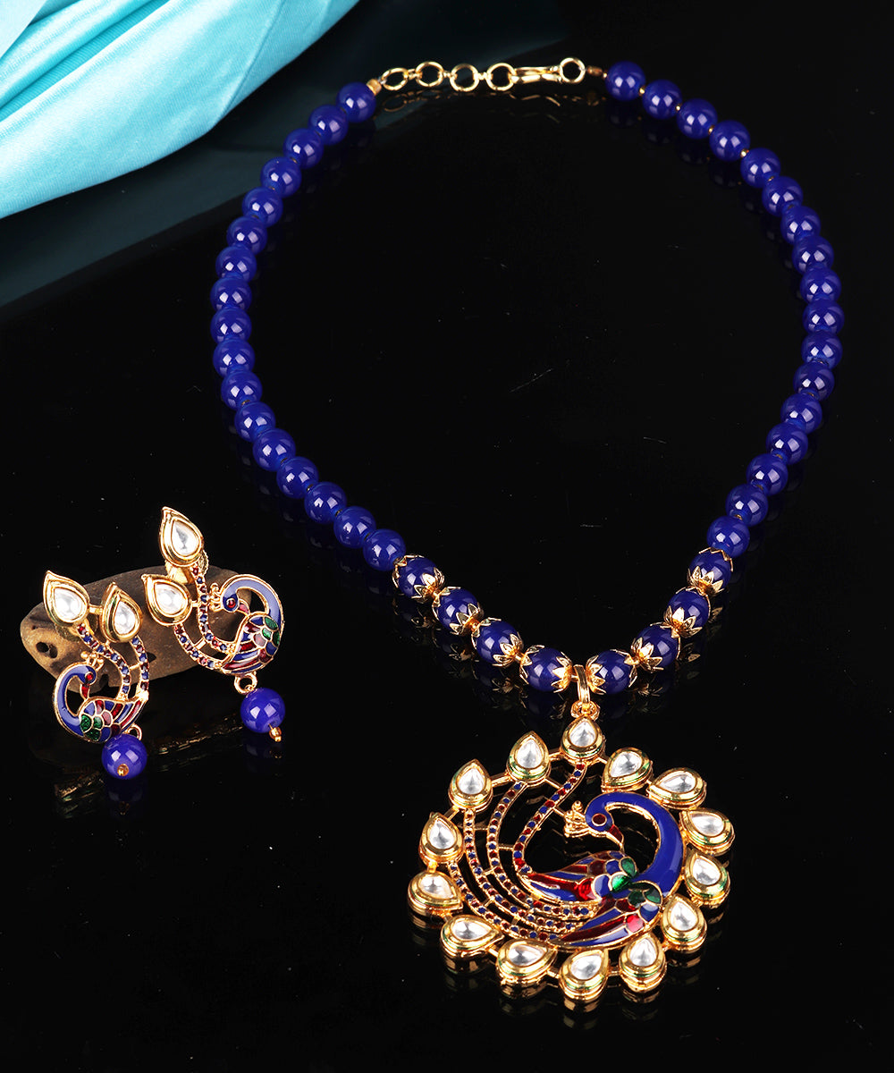 Blue Kundan Peacock Pendal Necklace Sets