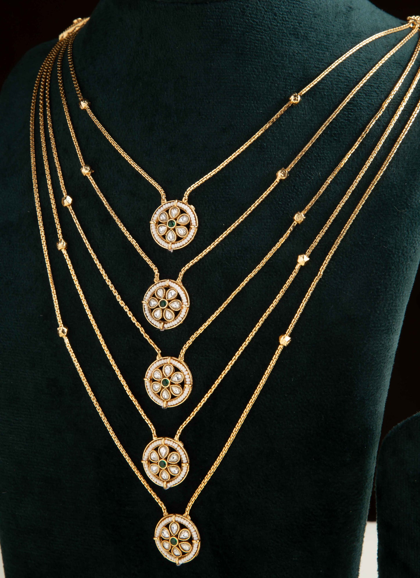 Gold Long Layer Chain with Round Pendant