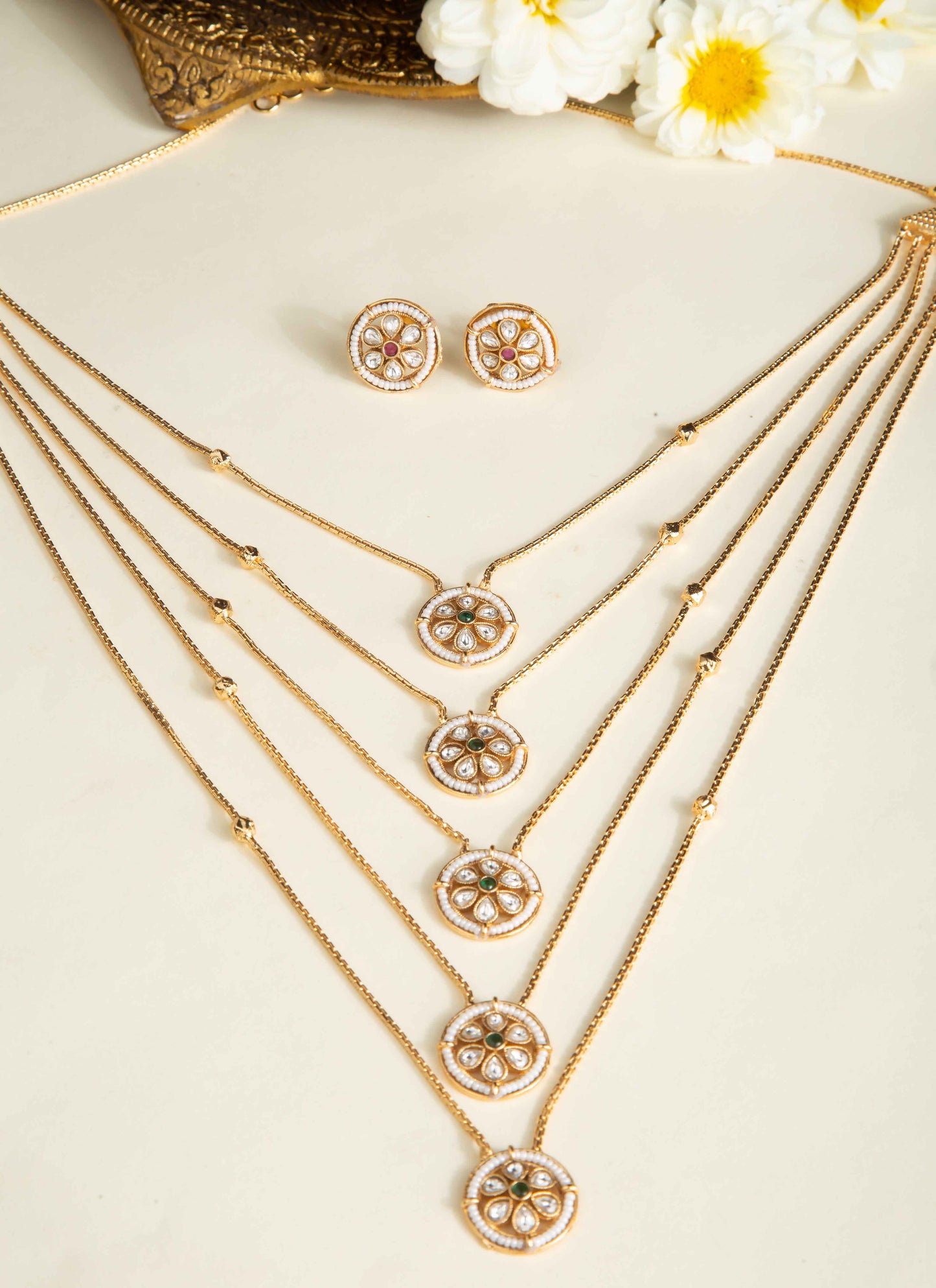 Gold Long Layer Chain with Round Pendant