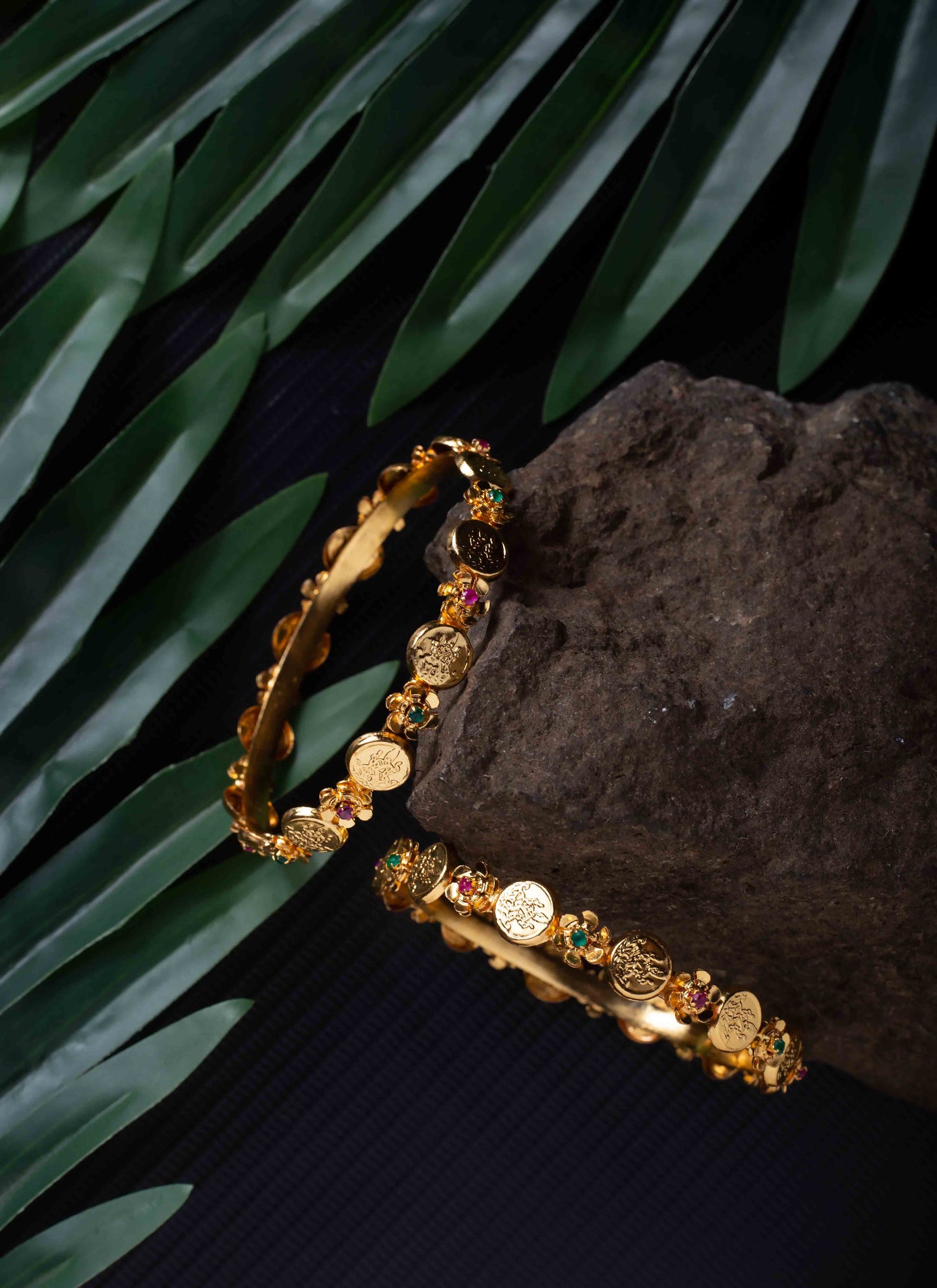 Traditional Gold Plated Coin Shape Laxmi Design Bangle Set of 2