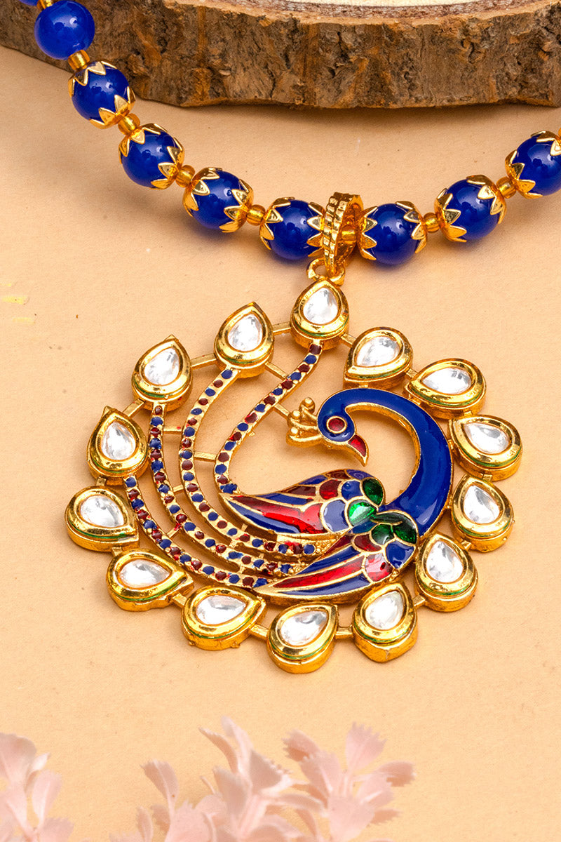 Blue Kundan Peacock Pendal Necklace Sets