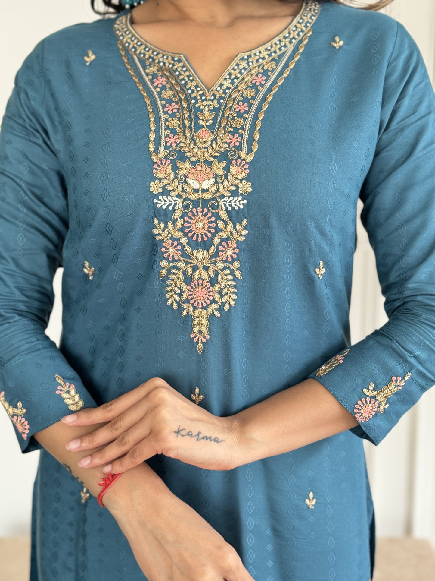 Rama Embroidered Viscose Blend Straight Kurta Pant Set with Dupatta