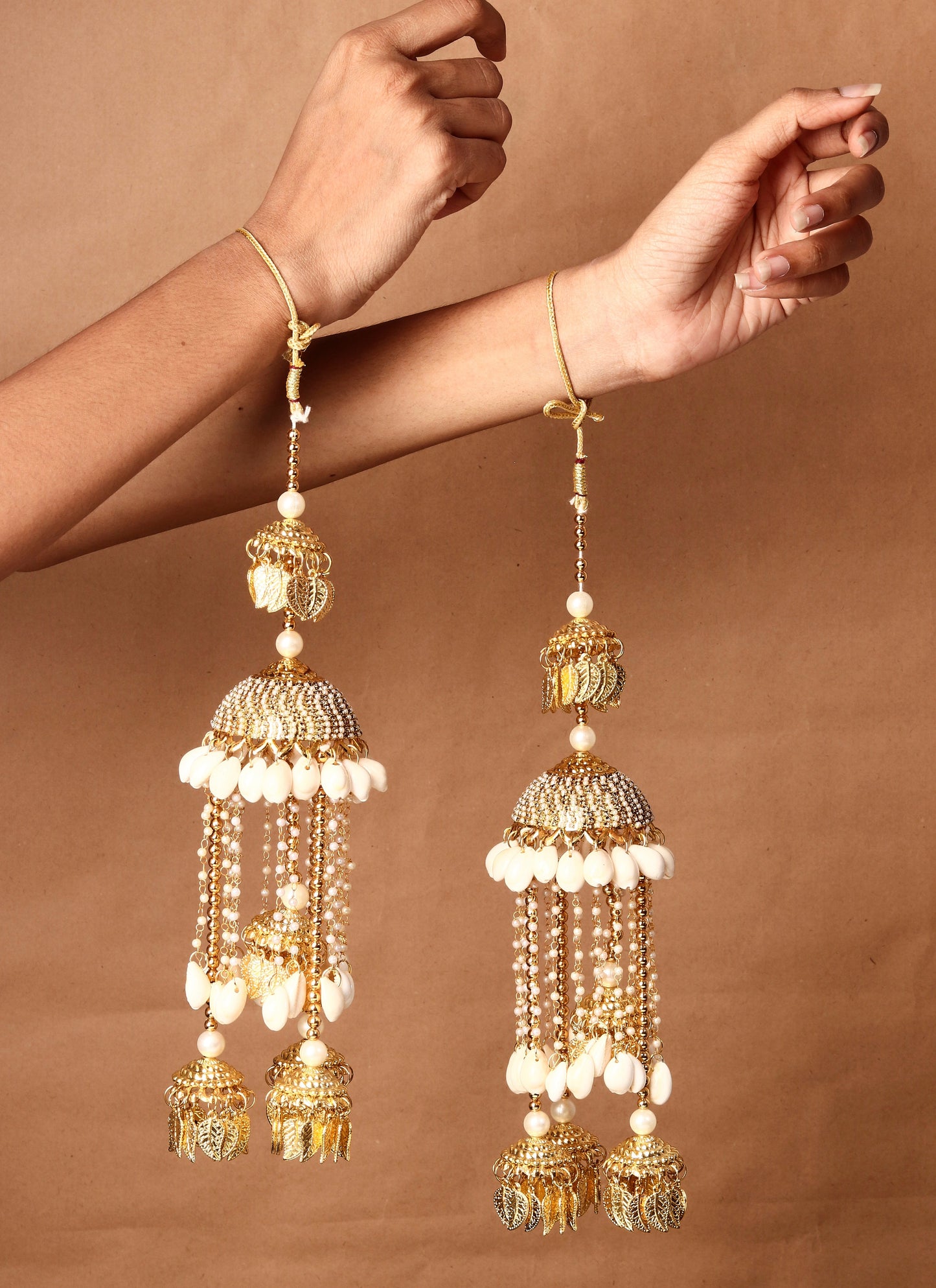 Set Of two Gold-Plated and Sea Shell Beaded Kaleera
