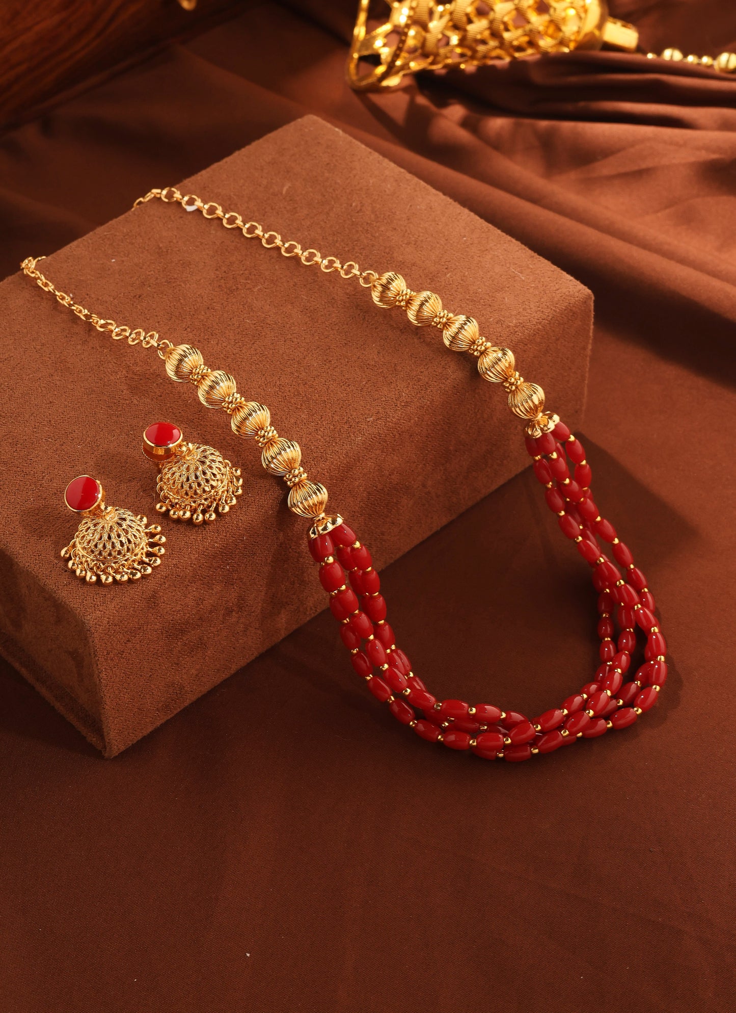 Multilayer Necklace with Coral Beads