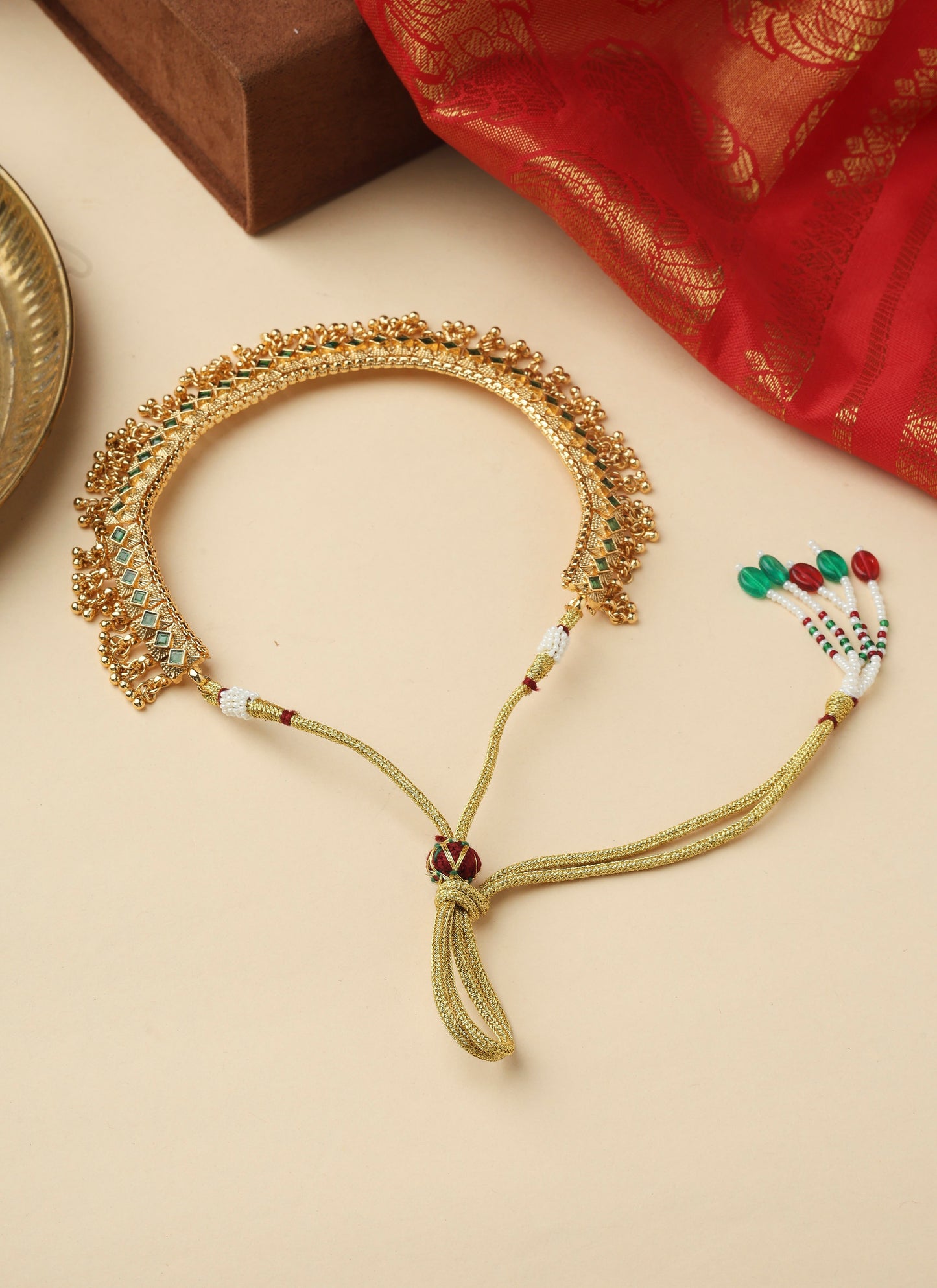 Kundan Choker Set with Green Beaded Detailing