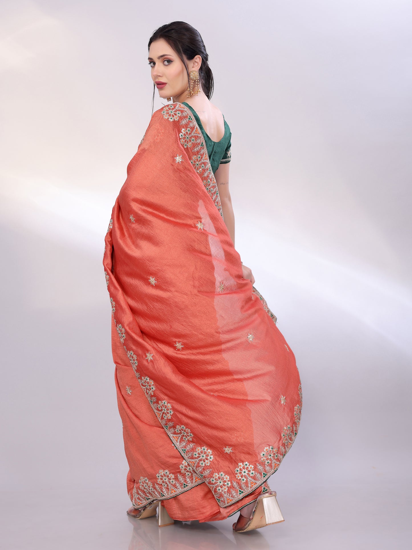 Rust Orange Art Silk Saree with Embroidered Border