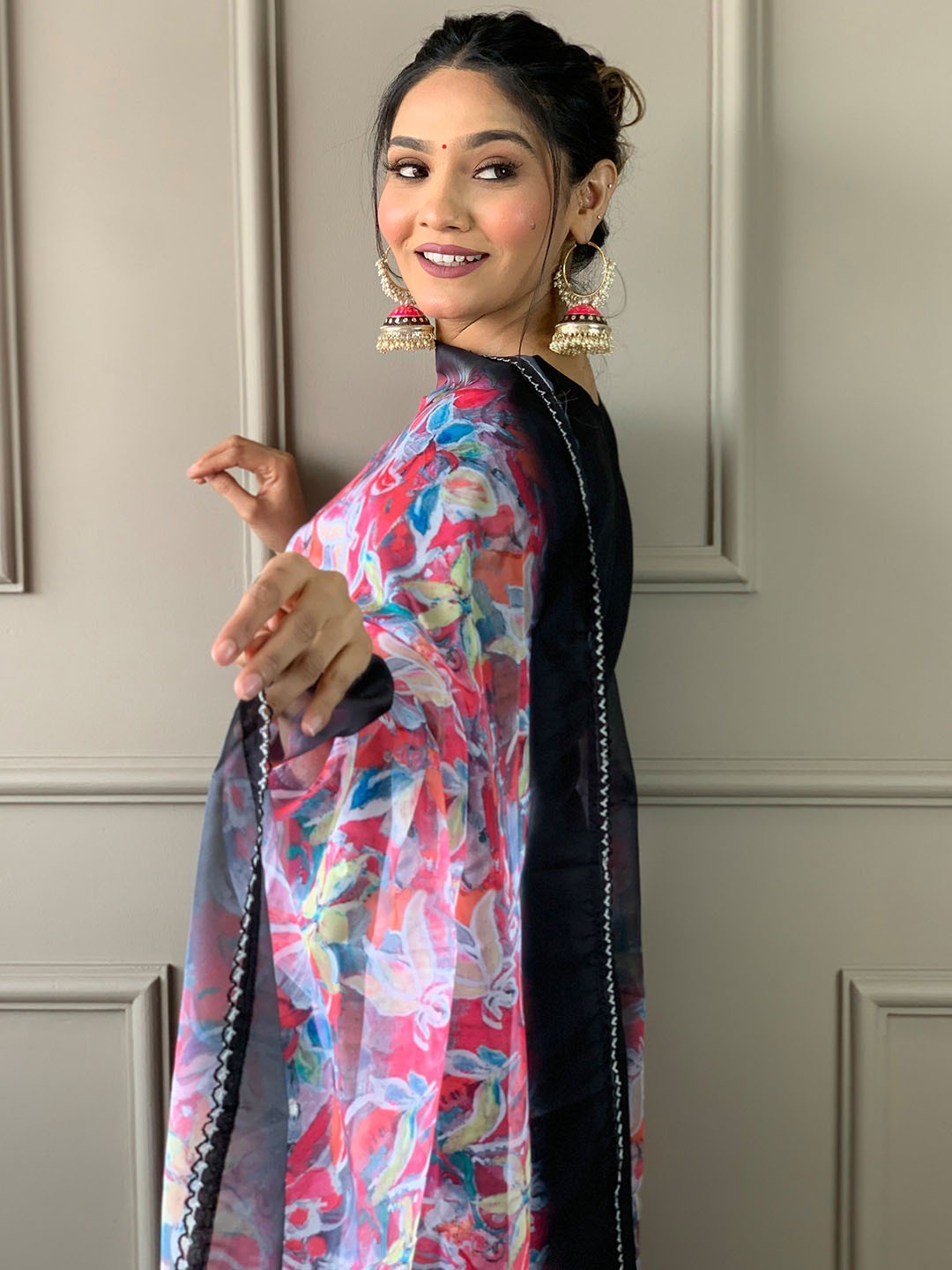 Black rayon embroidered kurta pant with dupatta