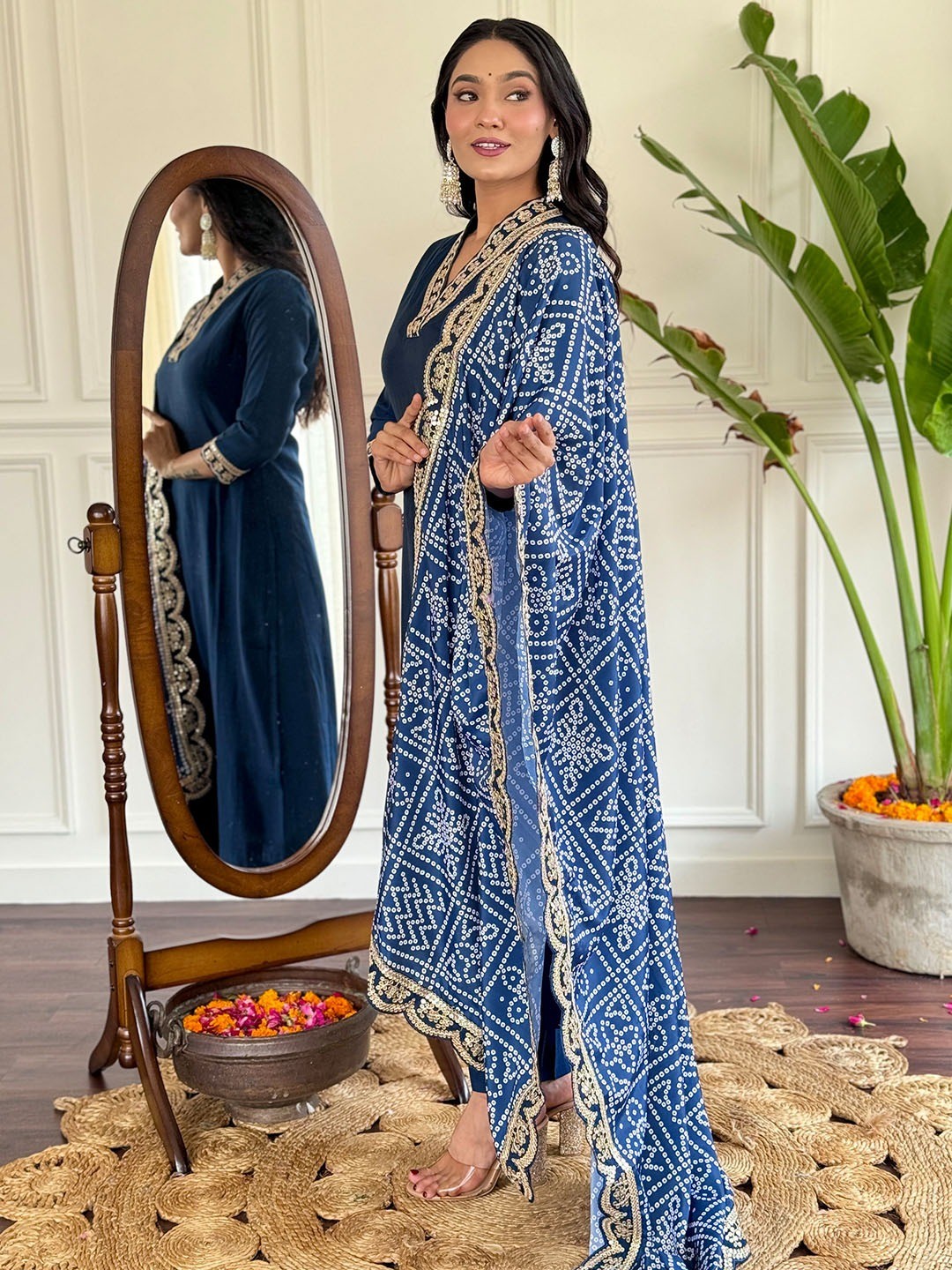 Blue Viscose Silk Embroidered Kurta Pant with Dupatta