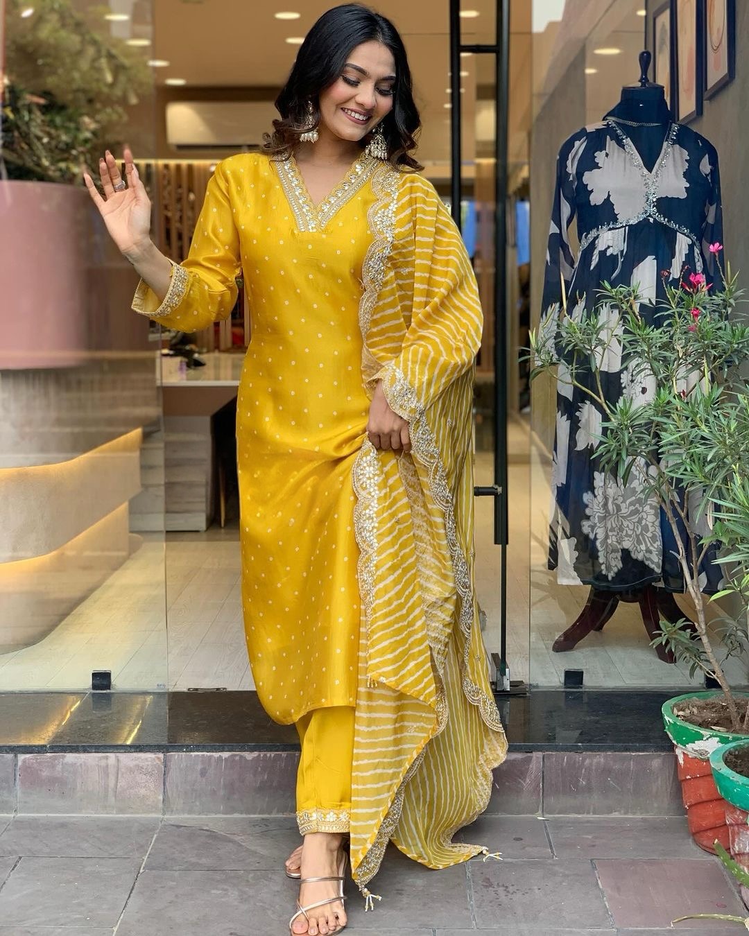 Yellow Embroidered Pure Cotton Straight Kurta Pant Set with Dupatta