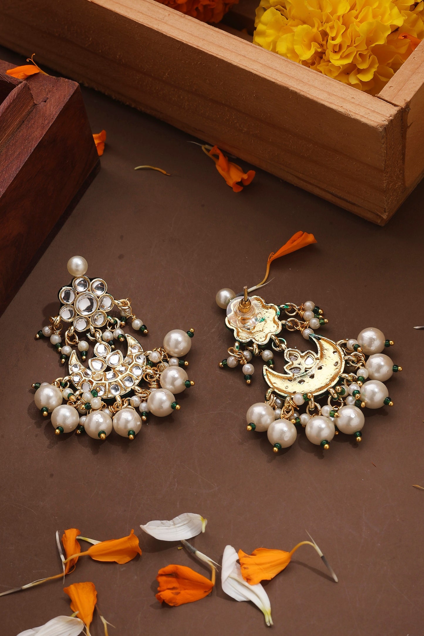 Kundan Chandbali Earrings with Pearl Drops