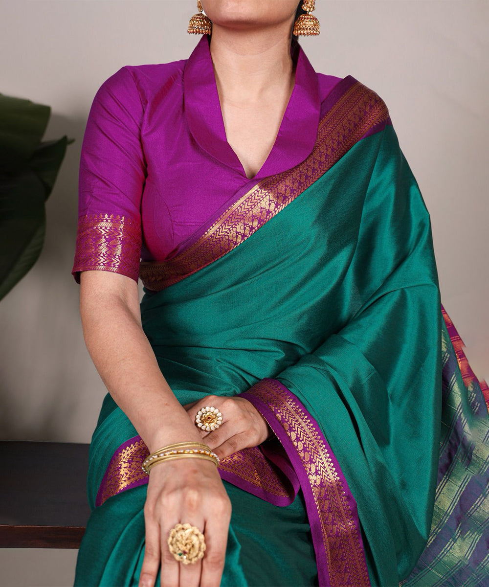 Emerald Green Art Silk Saree with Zari Border