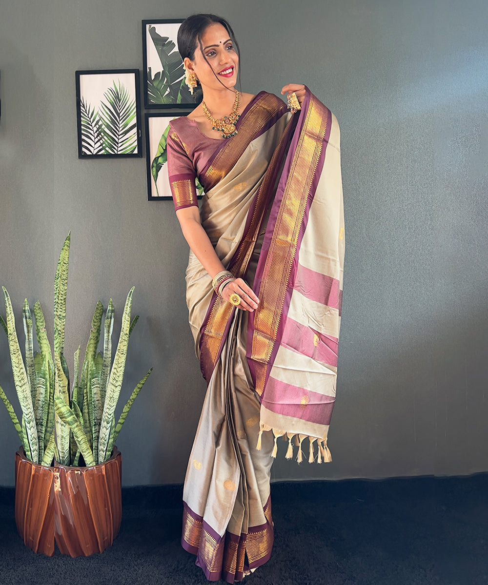 Silver & Purple Art Silk Saree