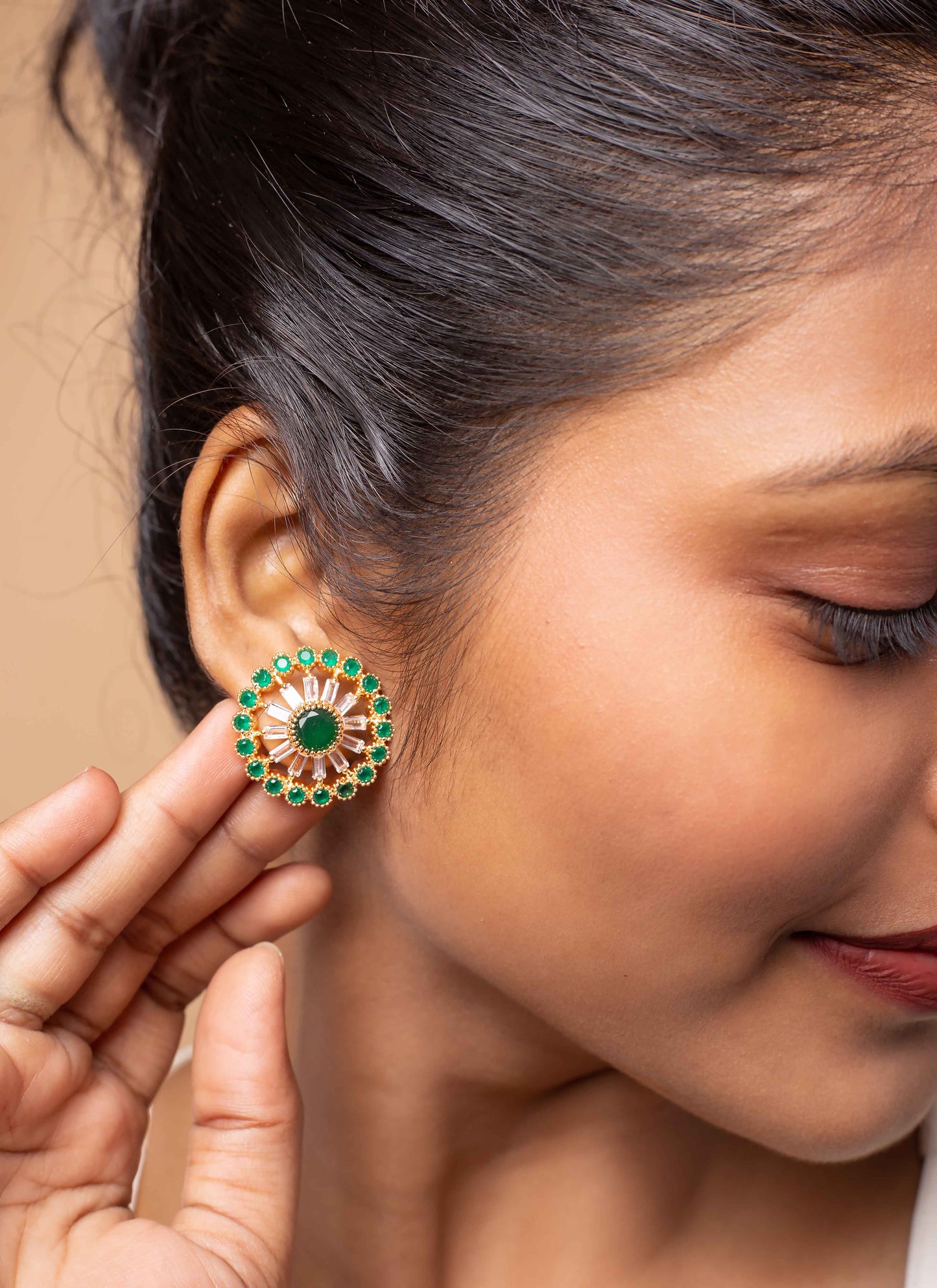 American diamond studs with green stones