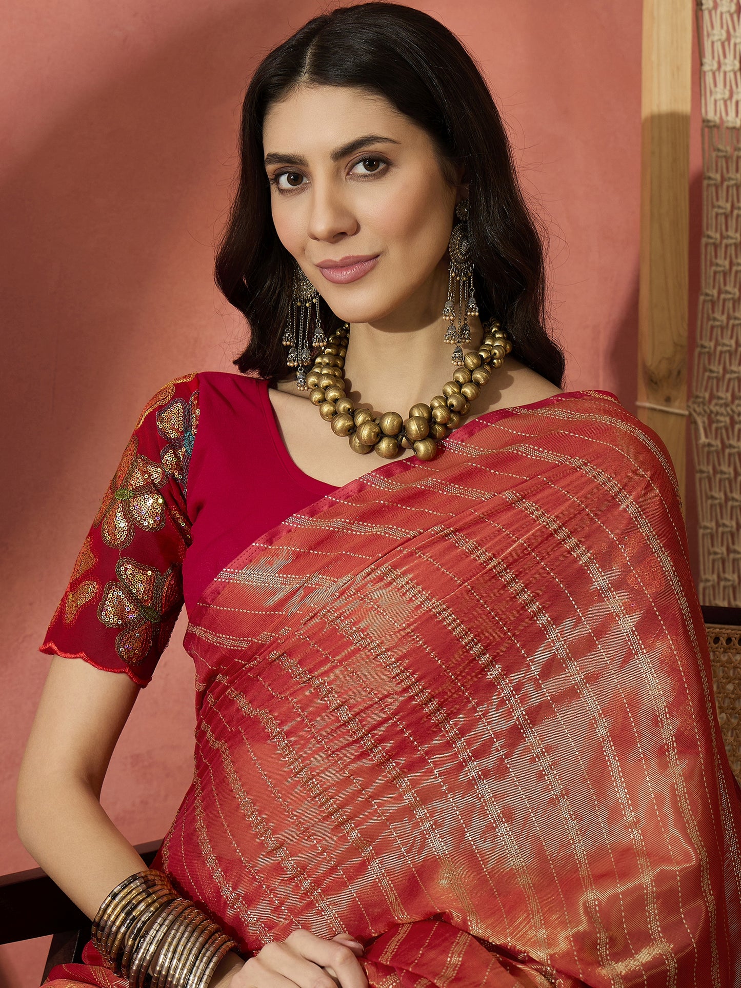 Rust Orange Dual-Tone Organza Saree with Sheer Elegance