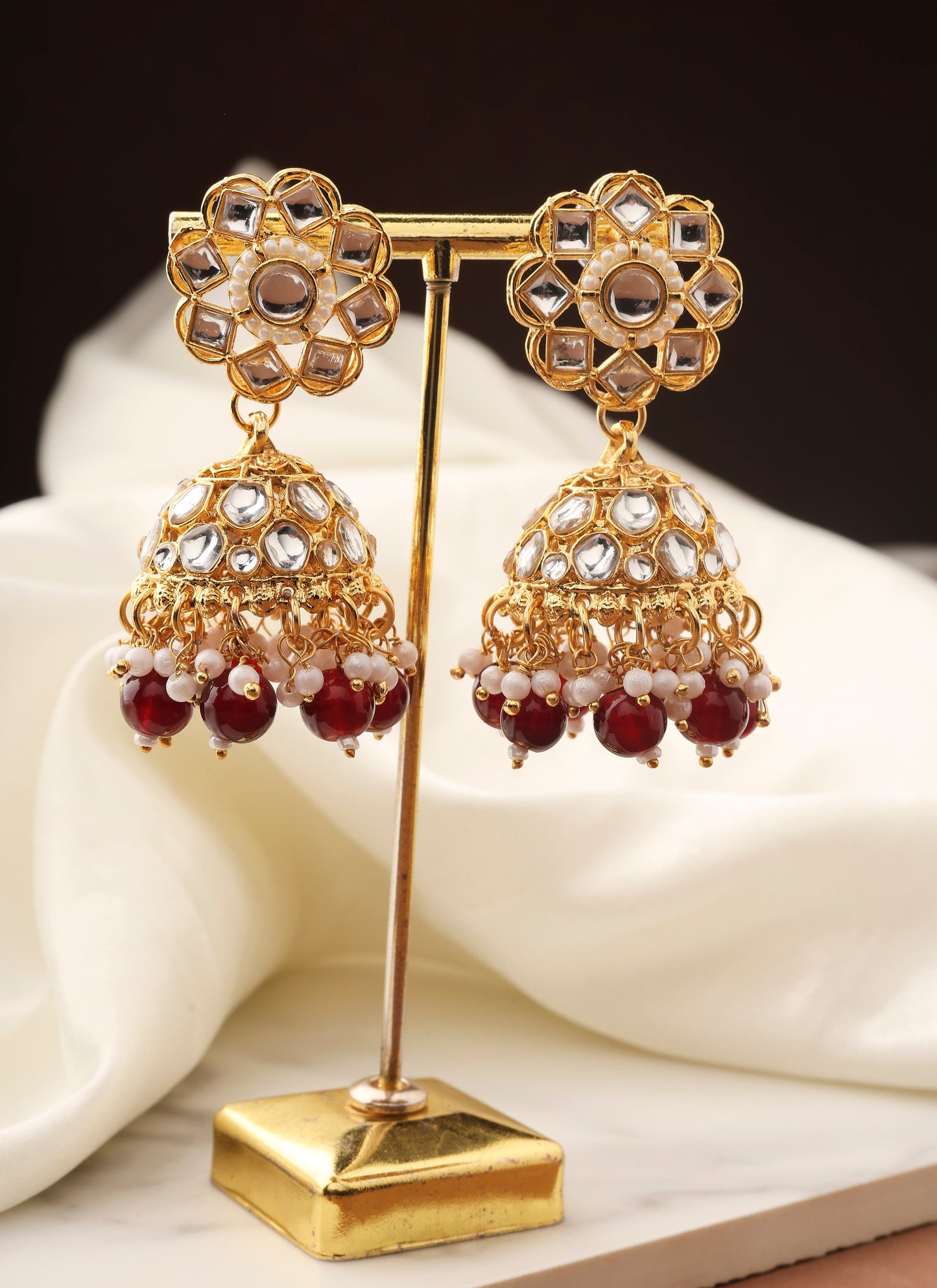 High Neck Kundan Necklace Set with Red Beads