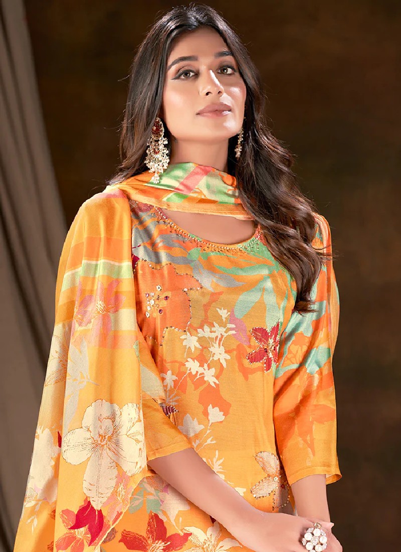 Yellow Cotton Printed Kurta with Pant & Dupatta
