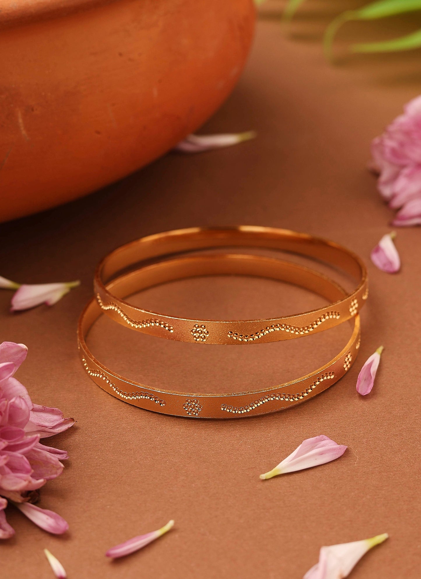 Gold-Plated Plain Bangles with Self-Design Pattern