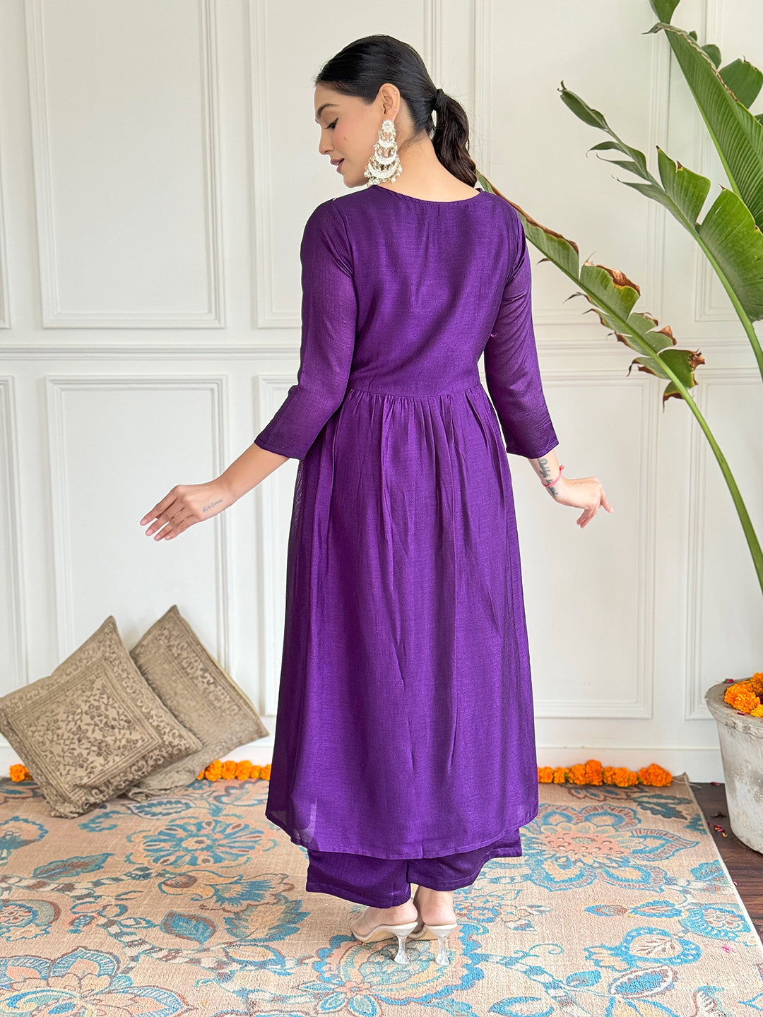 Embroidered Vichitra Silk Straight Kurta Pant Set with Dupatta